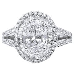 GIA Report Certified F VS 3 Carat Oval Cut Diamond Double Halo Engagement Ring