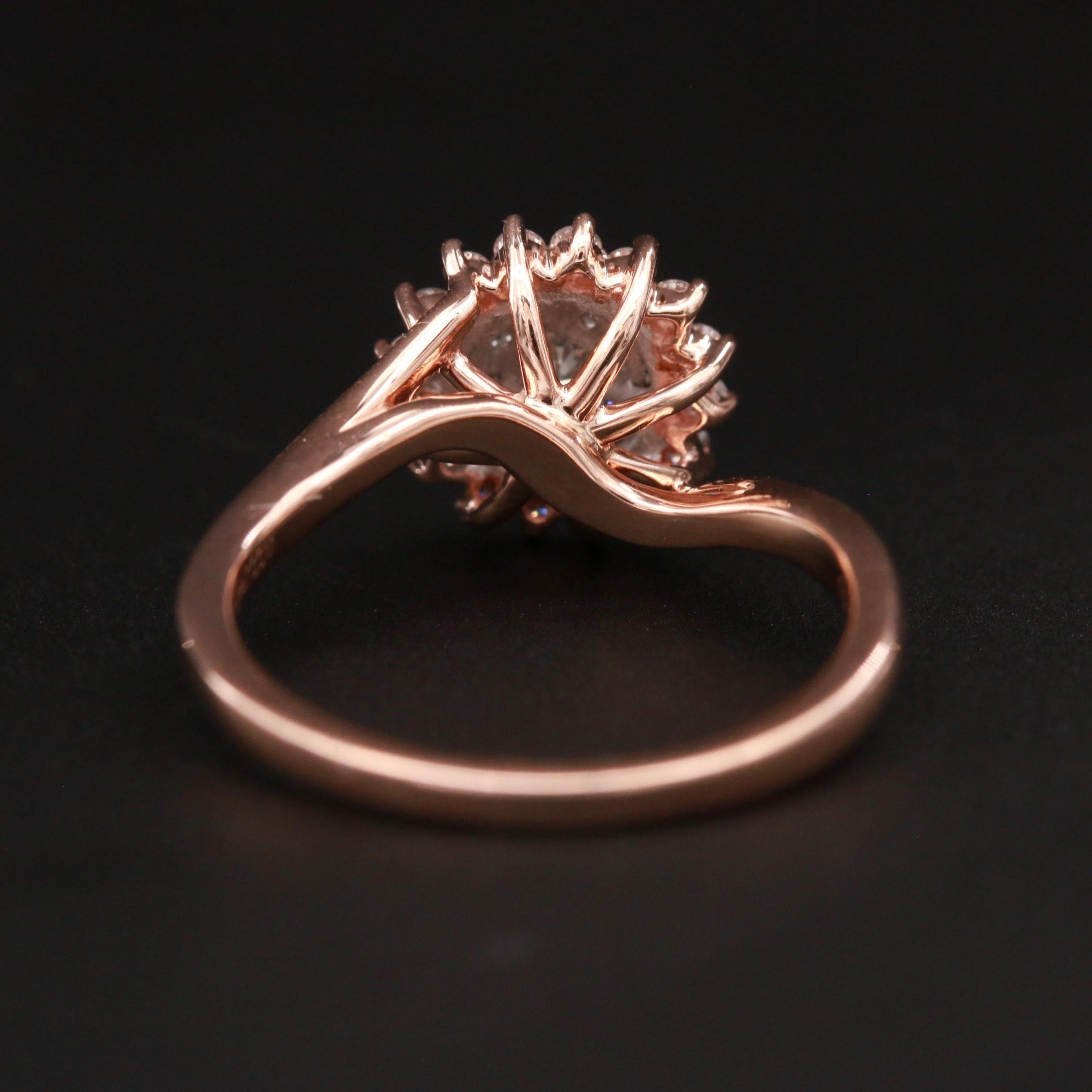 For Sale:  Certified Floral Halo Diamond Rose Gold Engagement Ring Bridal Ring Promise Ring 2