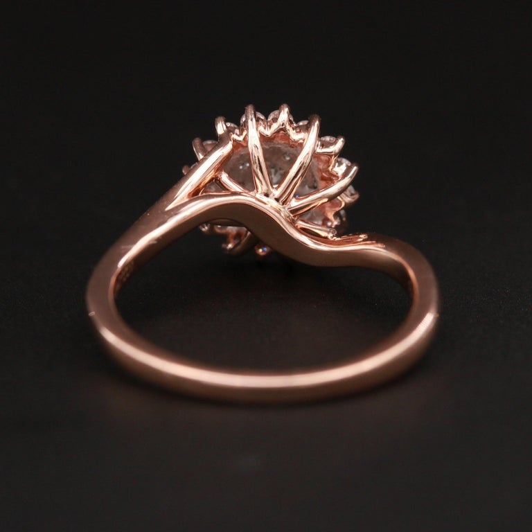Customizable Certified Floral Halo Diamond Rose Gold Engagement Ring