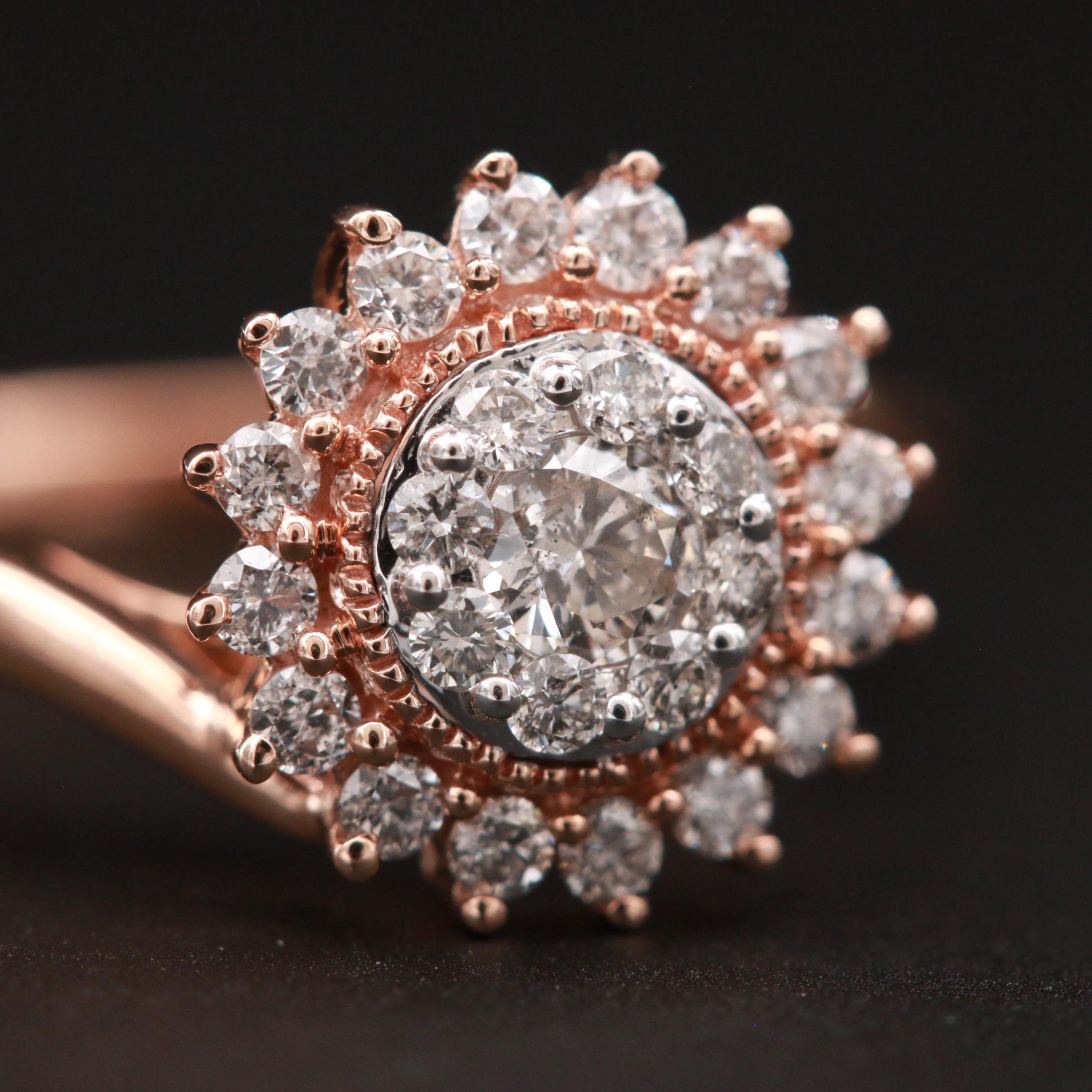 For Sale:  Certified Floral Halo Diamond Rose Gold Engagement Ring Bridal Ring Promise Ring 3