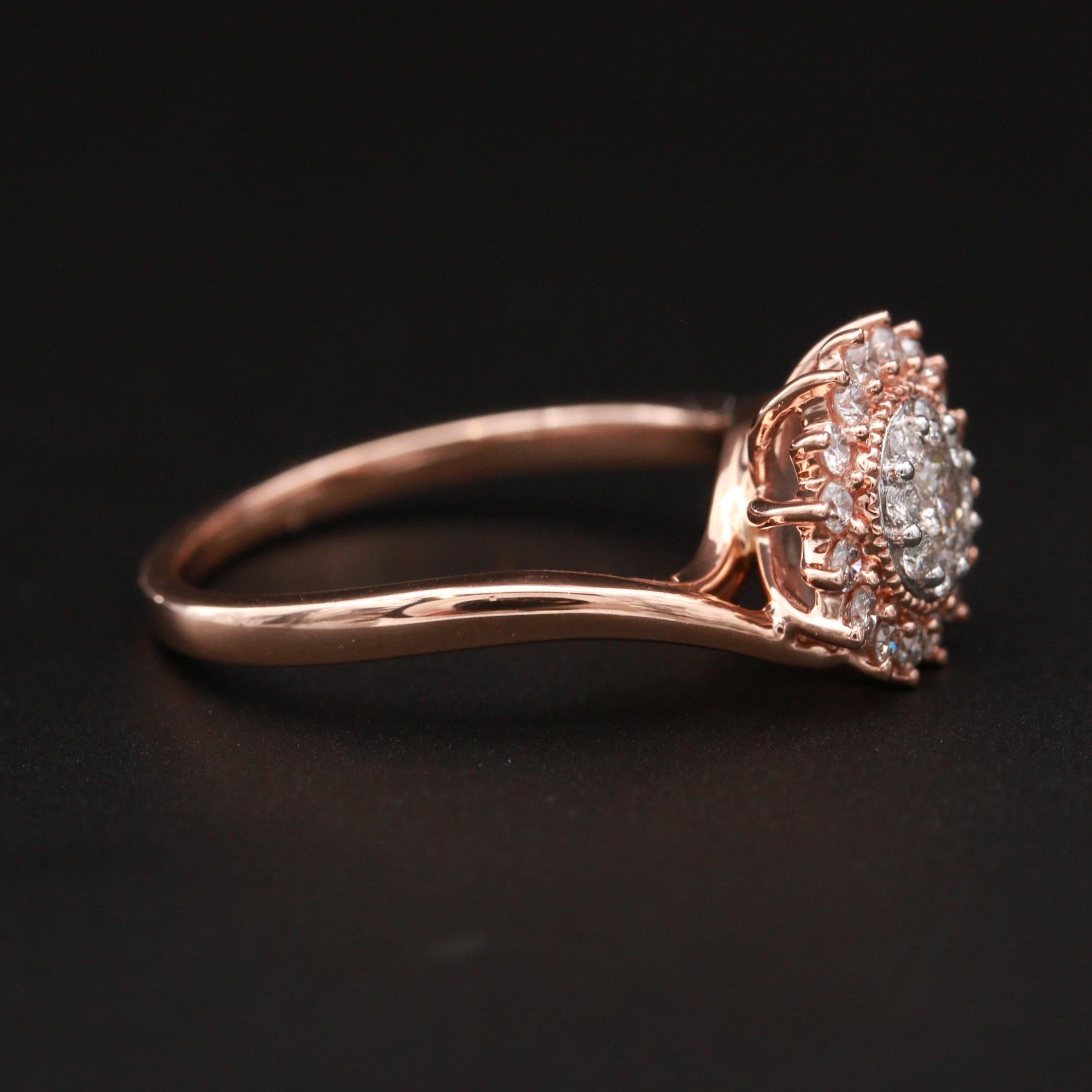 For Sale:  Certified Floral Halo Diamond Rose Gold Engagement Ring Bridal Ring Promise Ring 4