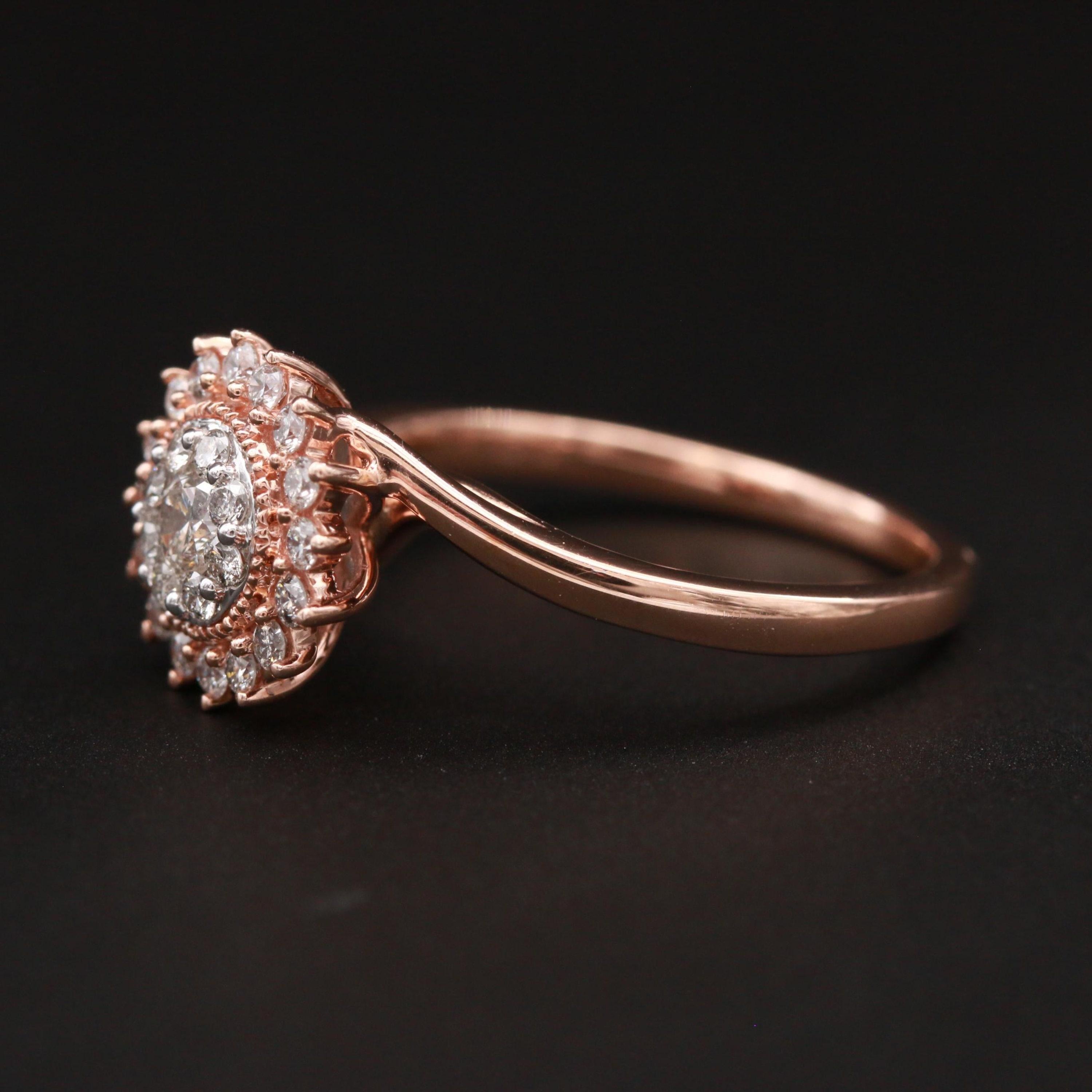 For Sale:  Certified Floral Halo Diamond Rose Gold Engagement Ring Bridal Ring Promise Ring 5