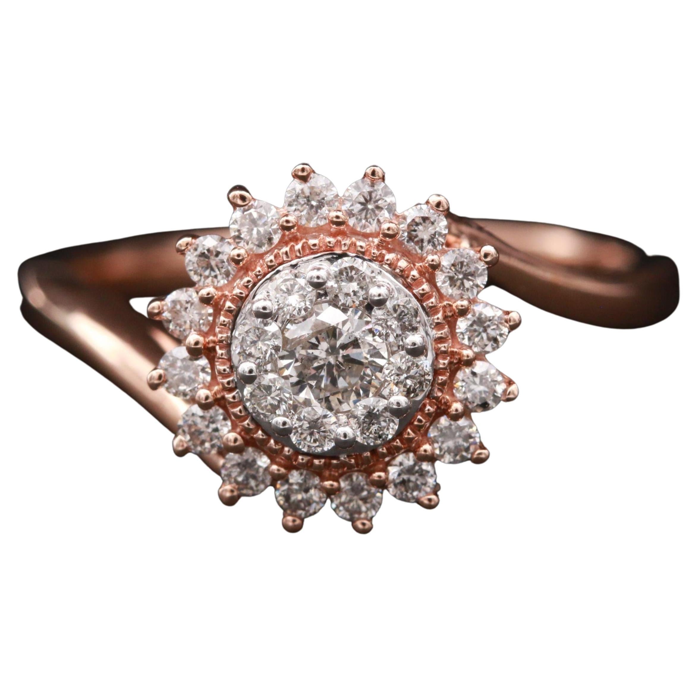 For Sale:  Certified Floral Halo Diamond Rose Gold Engagement Ring Bridal Ring Promise Ring