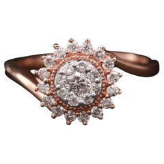 GIA Report Certified Floral Halo Diamond Rose Gold Engagement Ring Bridal Ring