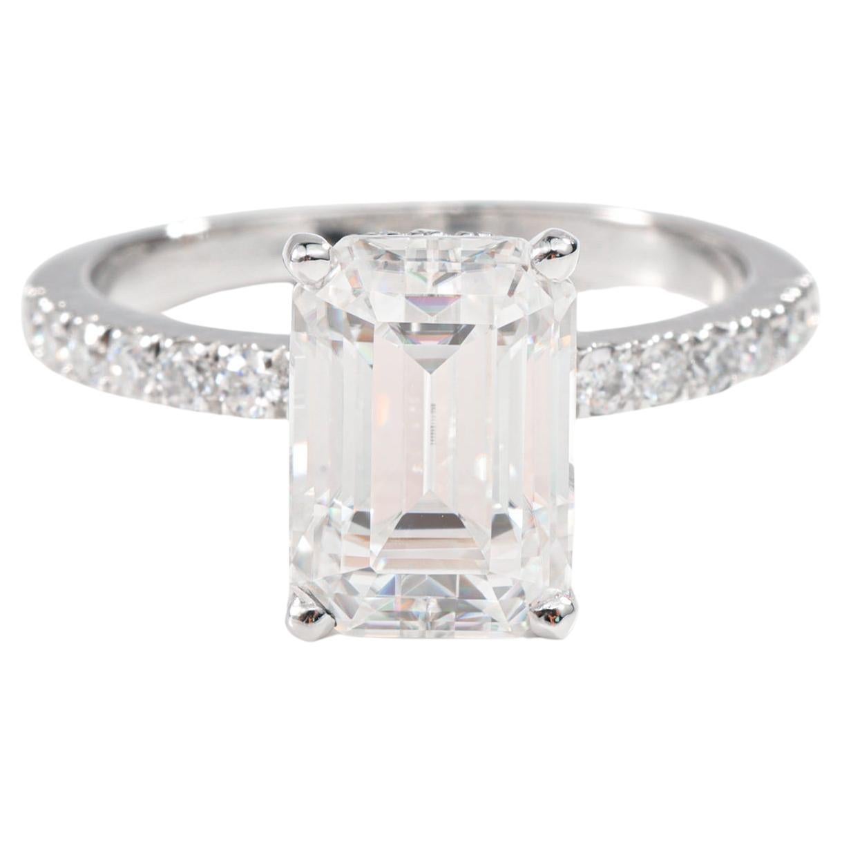 GIA Report Certified G VS2 3 Carat Emerald Cut Diamond Engagement Ring For Sale