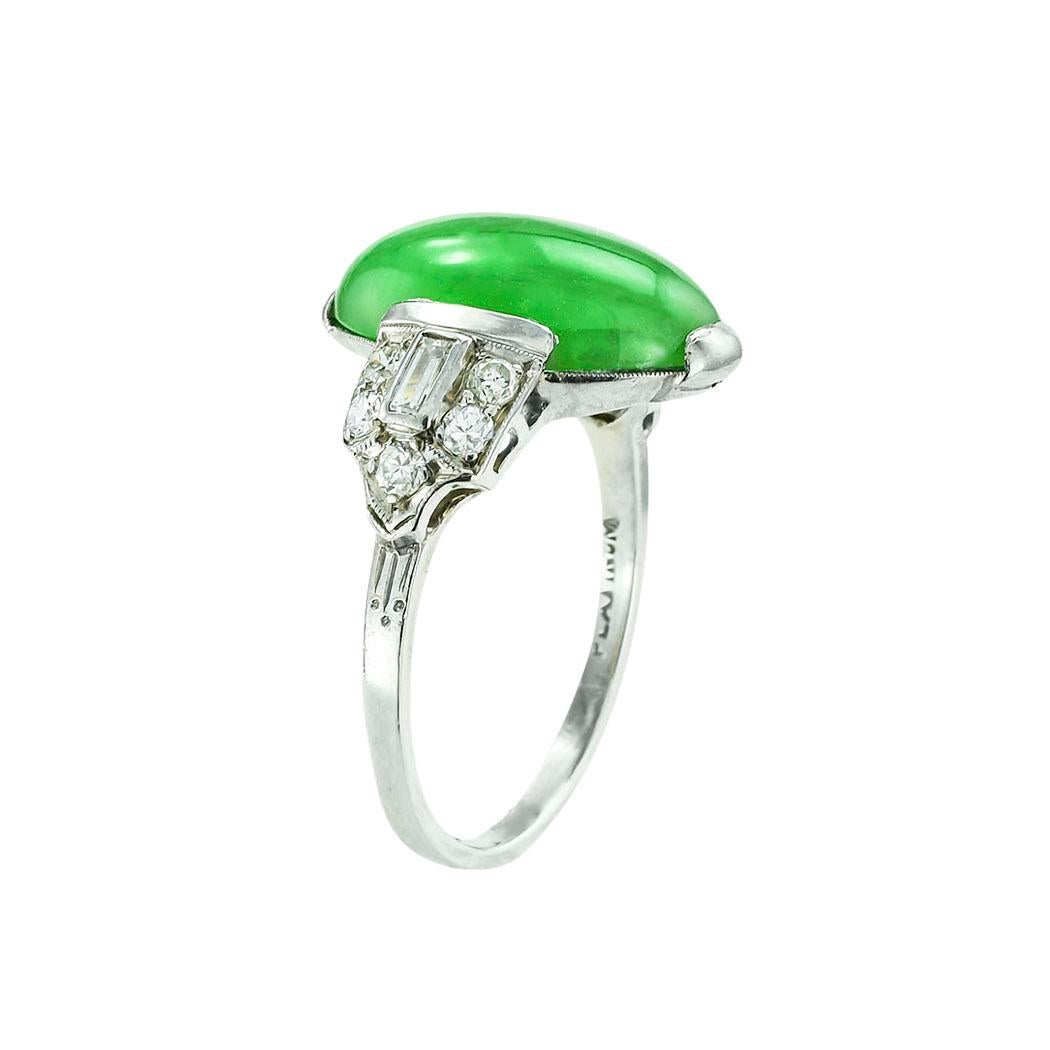 Jadeite Art Deco Rings Reference: Gia Report Certified Green Jadeite Diamond Art Deco Ring For