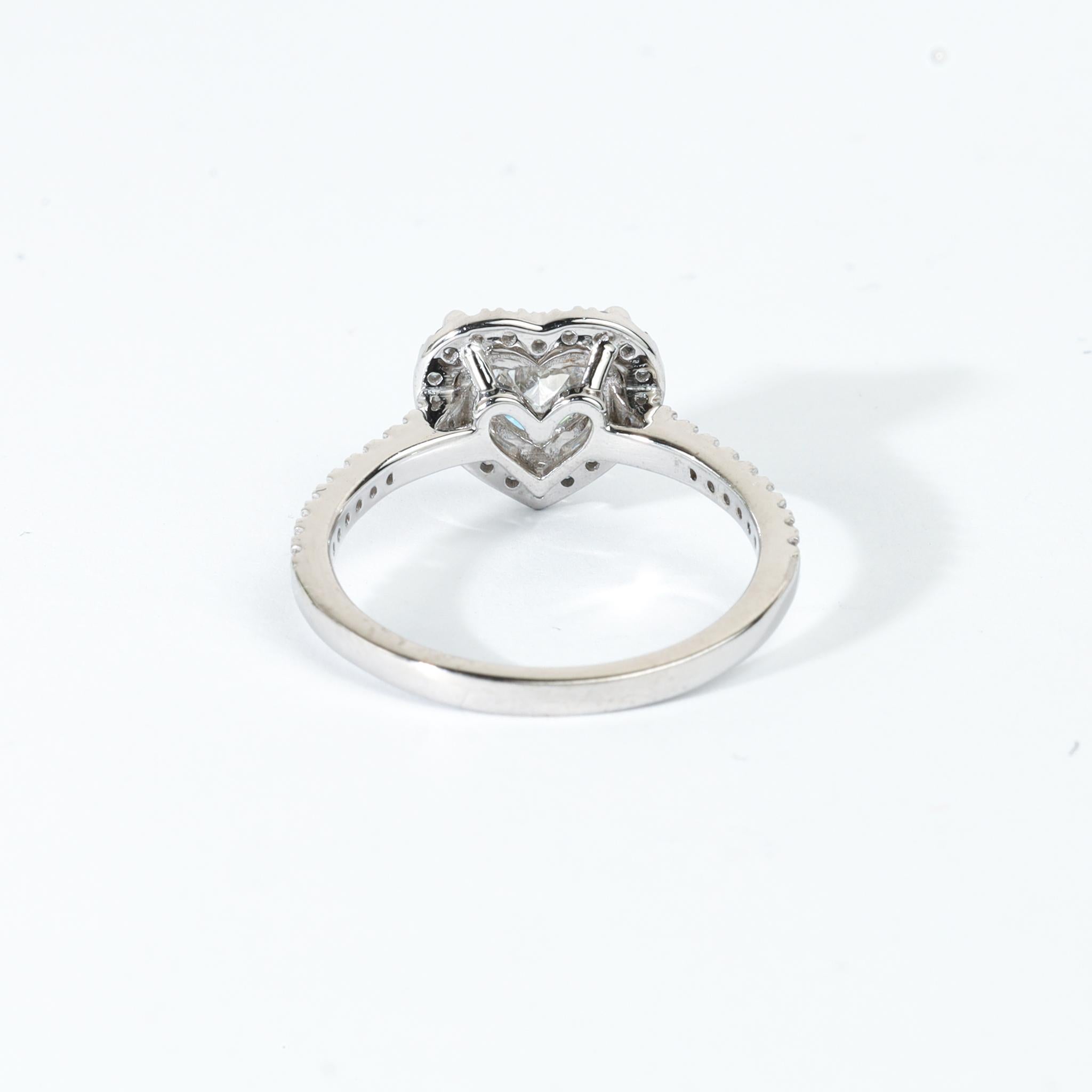 Art Deco GIA Report Certified Heart Cut E VS 1 Carat Diamond Halo Ring in 950 Platinum For Sale