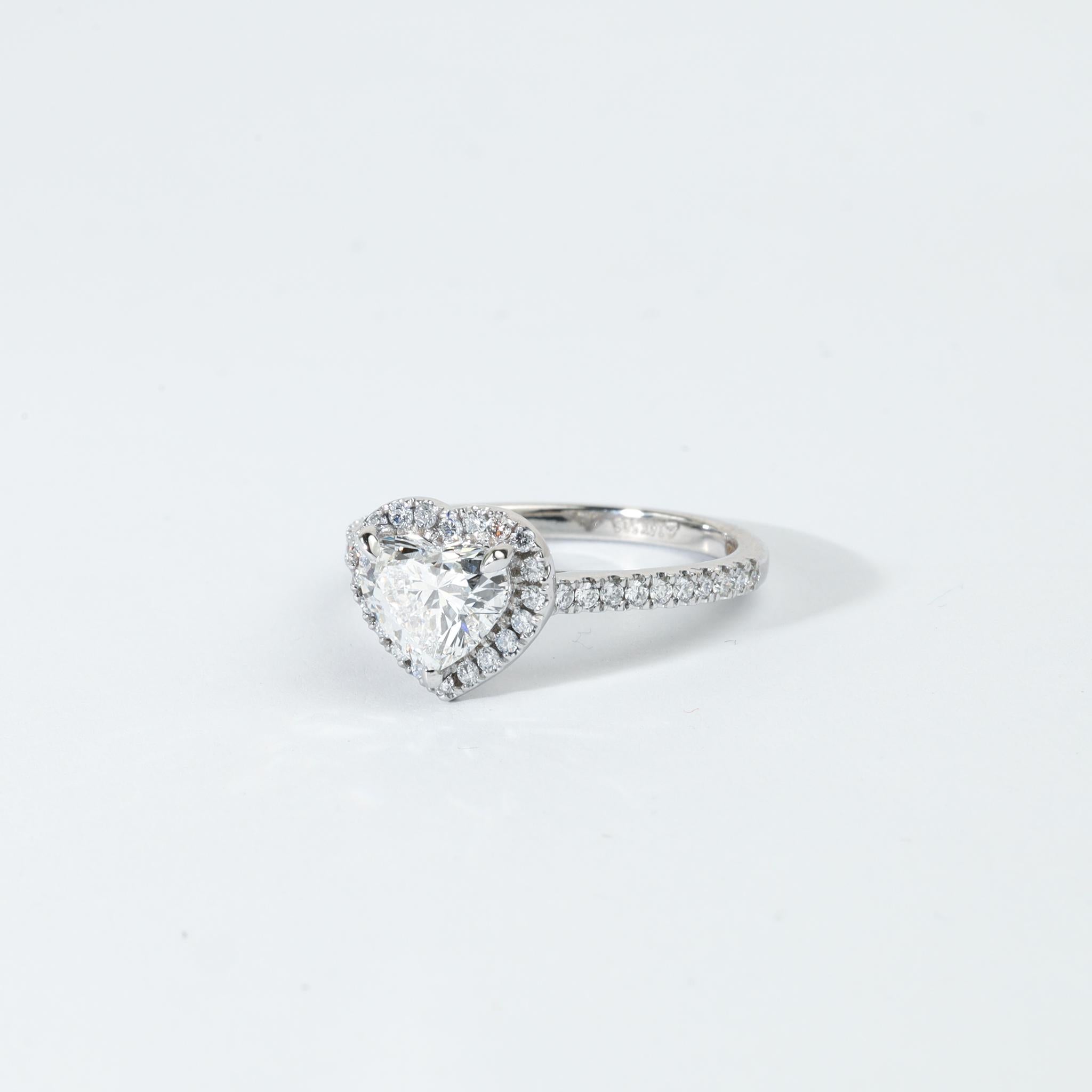 Women's GIA Report Certified Heart Cut E VS 1 Carat Diamond Halo Ring in 950 Platinum For Sale