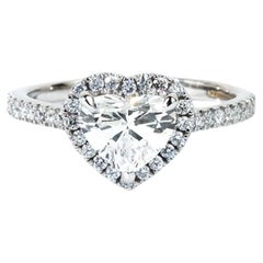 GIA Report Certified Heart Cut E VS 1 Carat Diamond Halo Ring 18k White Gold