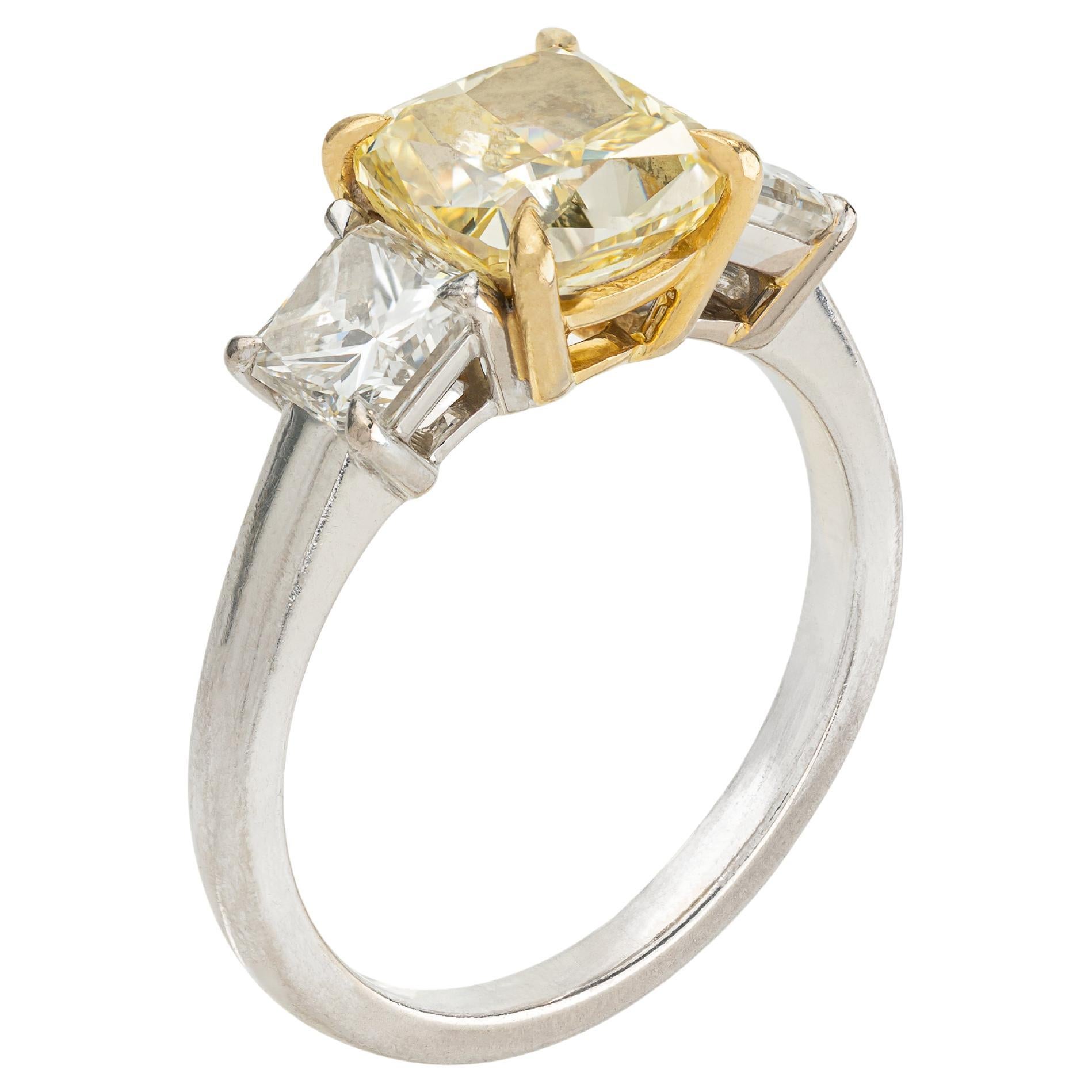 GIA Report Certified Intense Fancy Yellow Natural Diamond White Gold Ring For Sale