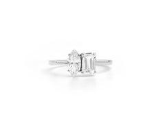 GIA-Certified 1.1tcw Marquise & Emerald-Cut Dual Diamond Ring in 18K White Gold
