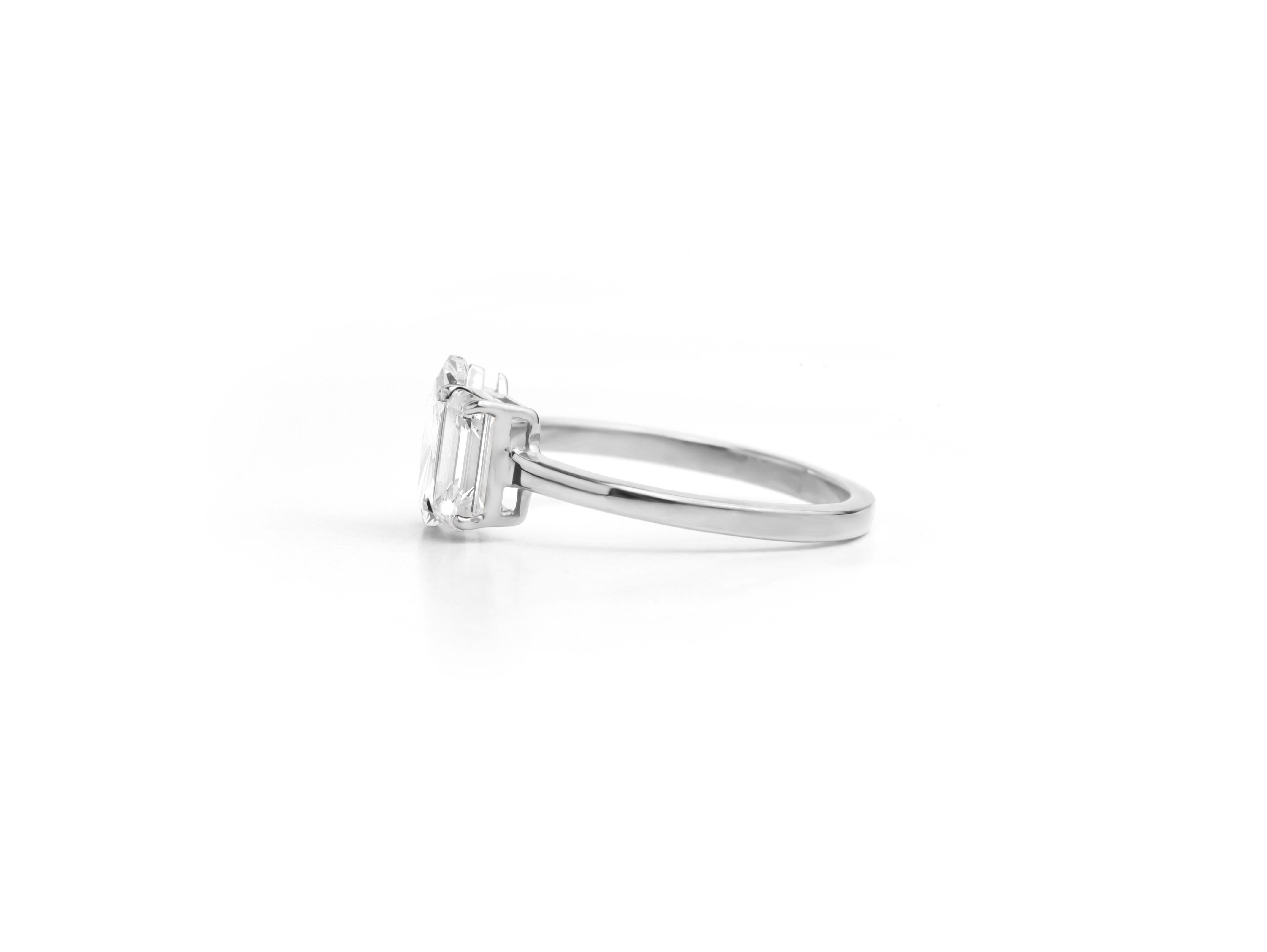 GIA Report Certified Marquise Emerald Cut D IF Diamond Ring in 18k White Gold In New Condition For Sale In Jaipur, RJ