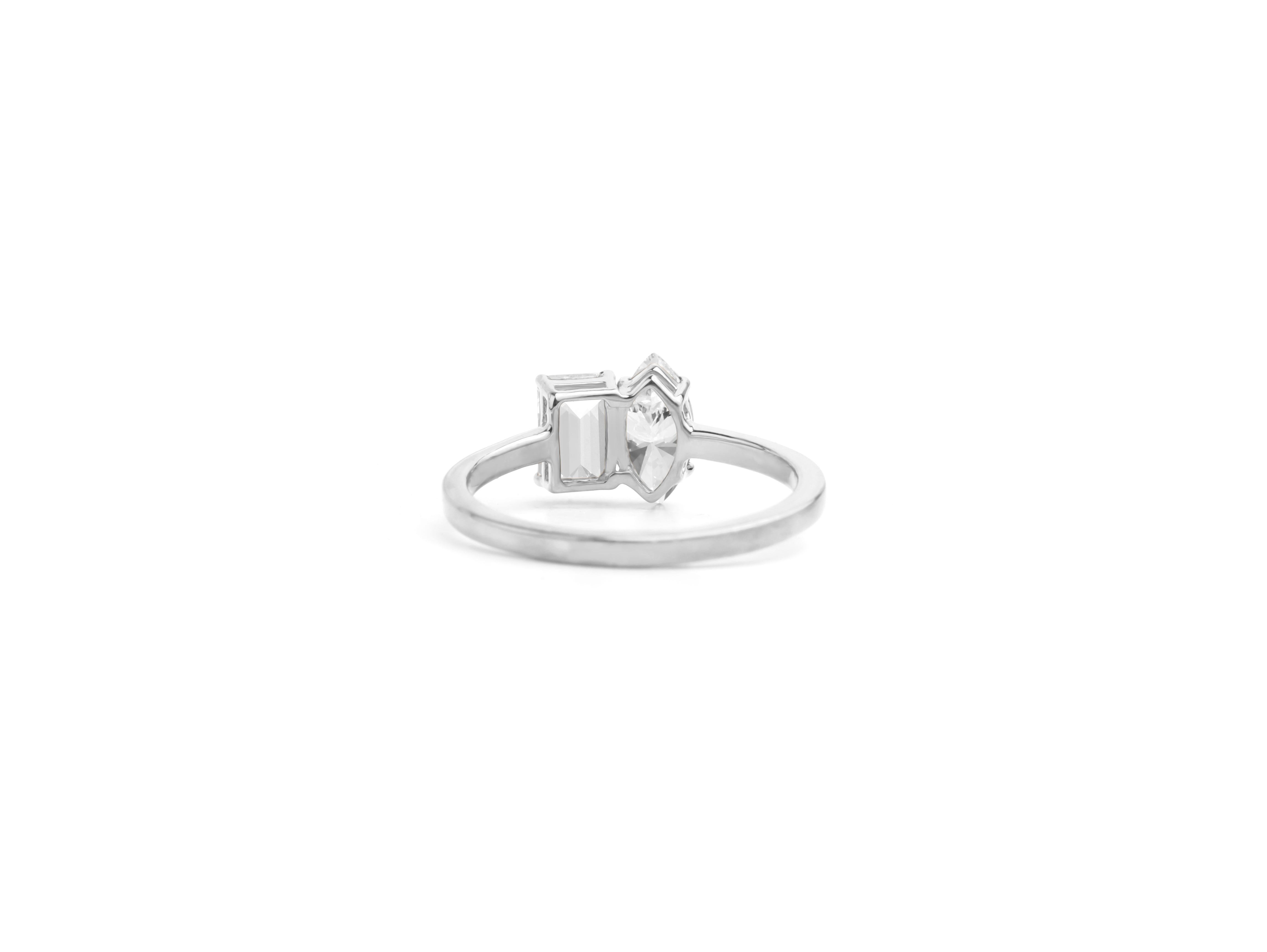 Women's GIA Report Certified Marquise Emerald Cut D IF Diamond Ring in 18k White Gold For Sale