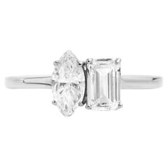Informe GIA Certificado Marquesa Corte Esmeralda D IF Anillo de Diamantes en Oro Blanco de 18k