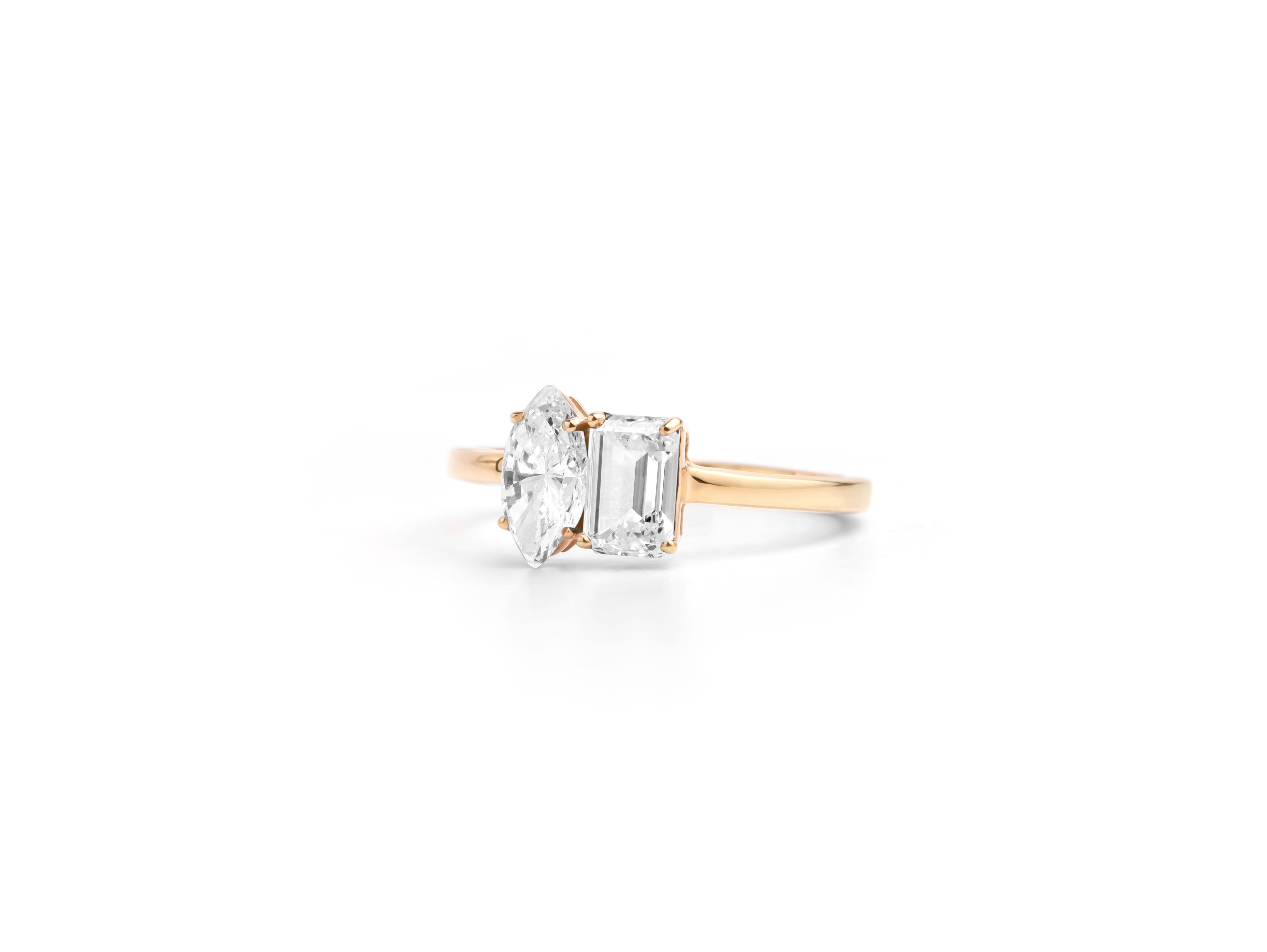 Art Deco GIA Report Certified Marquise Emerald Cut D IF Diamond Ring in 18k Yellow Gold For Sale