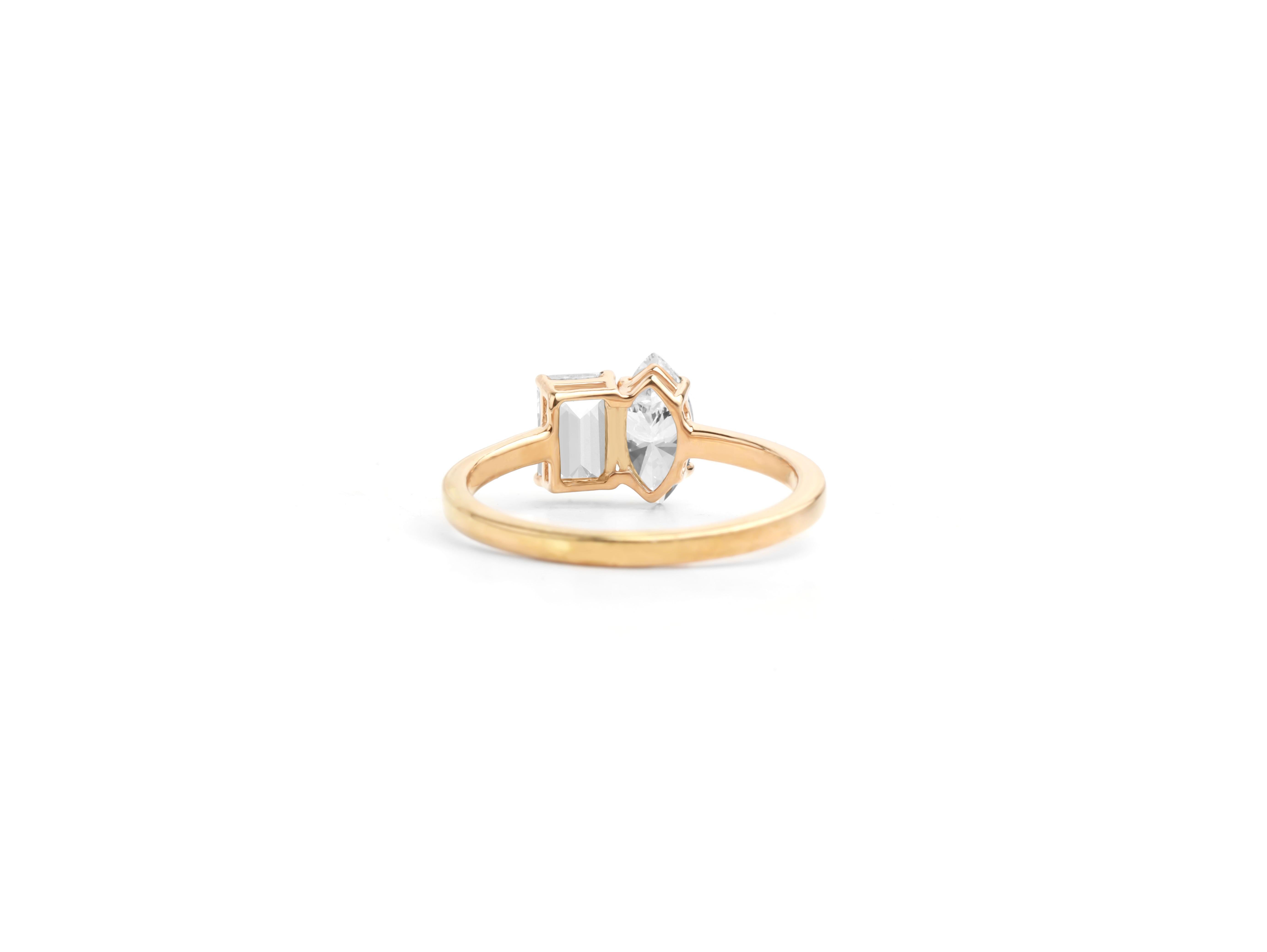 GIA Report Certified Marquise Emerald Cut D IF Diamond Ring in 18k Yellow Gold In New Condition For Sale In Jaipur, RJ