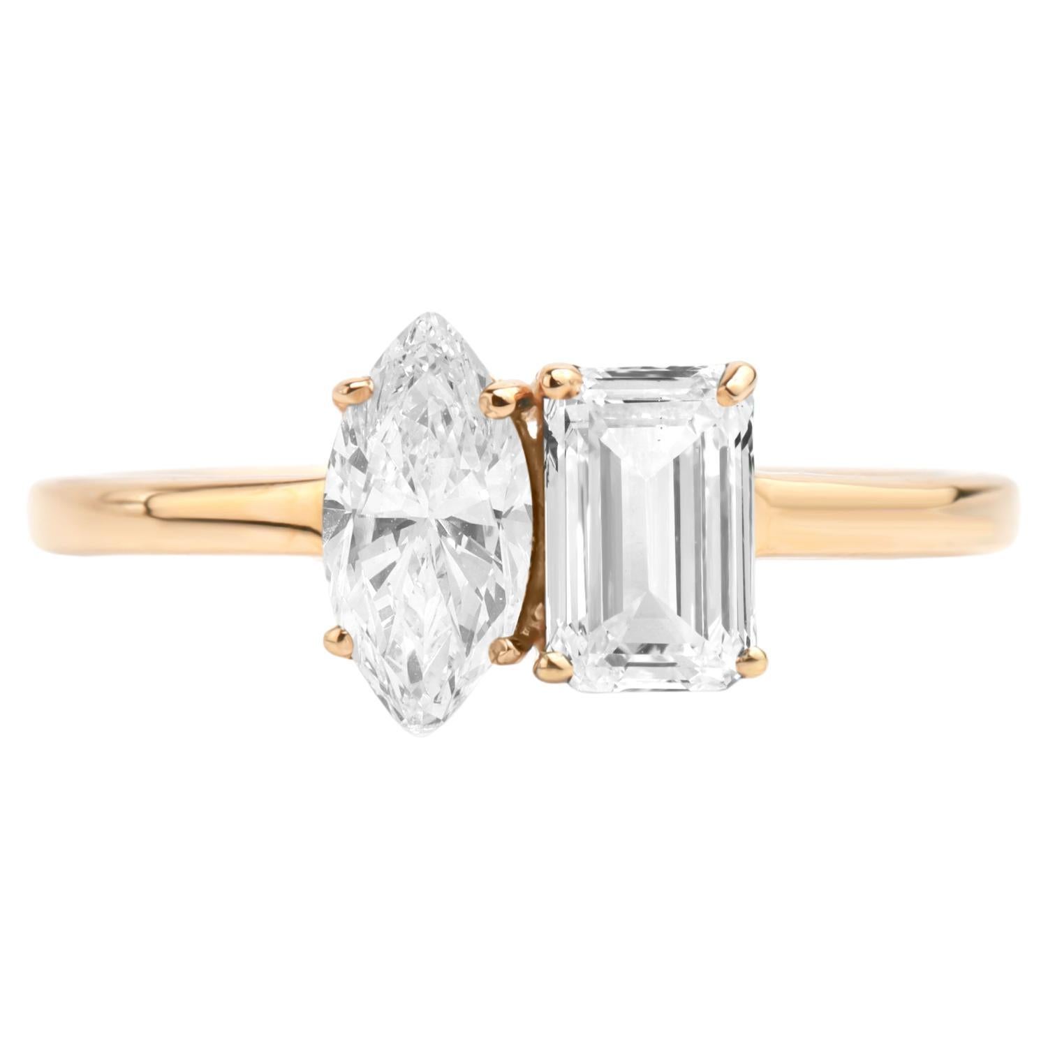 GIA Report Certified Marquise Emerald Cut D IF Diamond Ring in 18k Yellow Gold