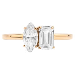 GIA Report Certified Marquise Emerald Cut D IF Diamond Ring in 18k Yellow Gold