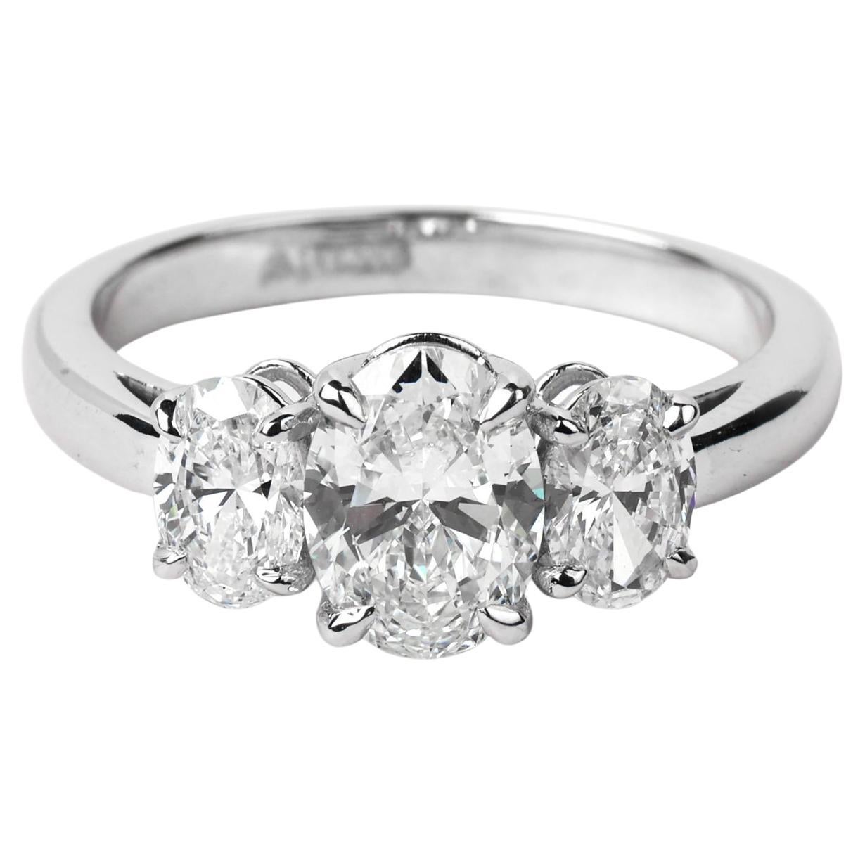 GIA Report Certified Oval Cut E VS 3 Stone 1.7 Carat  Diamond Ring 18k White