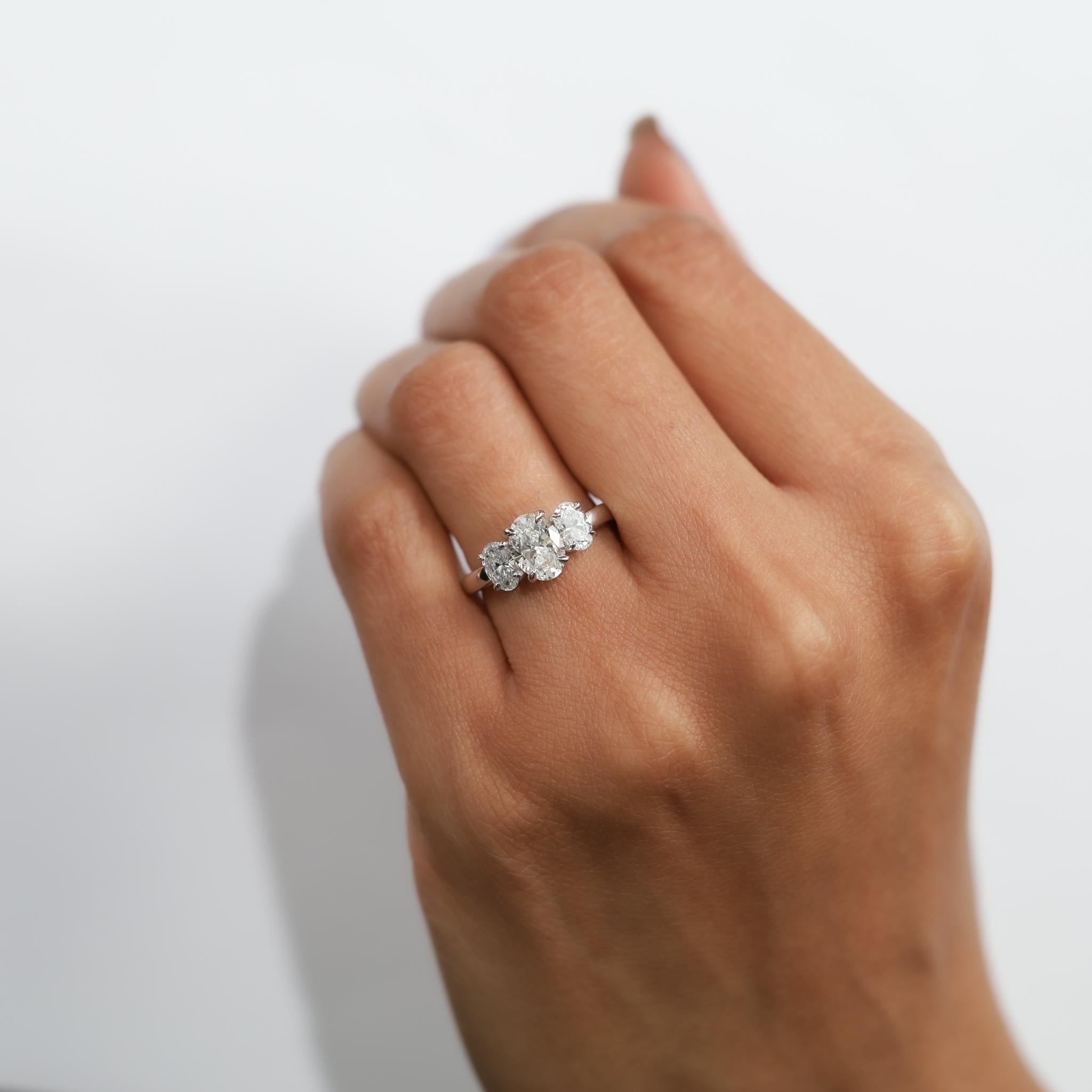 Women's GIA Report Certified Oval Cut E VS 3 Stone 1.7 Carat  Diamond Ring 950 Platinum For Sale