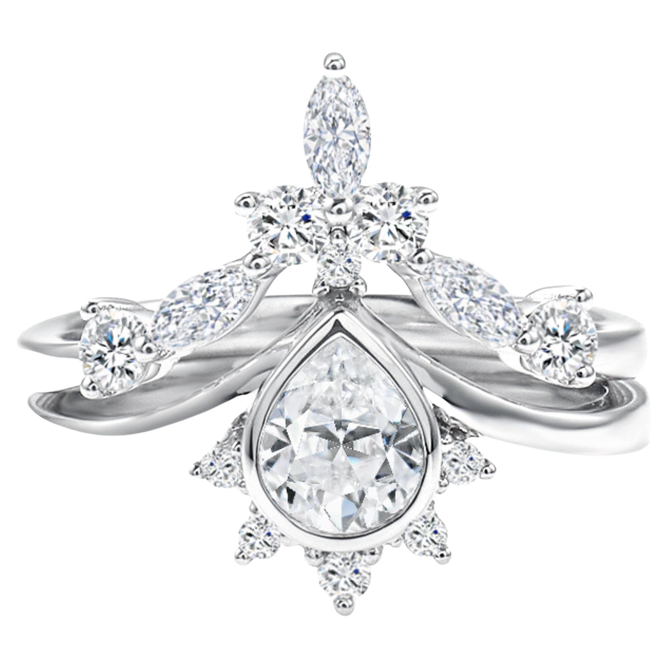 Customizable GIA Report Certified Halo Pear Cut Diamond Yellow Gold Engagement Cluster Ring For