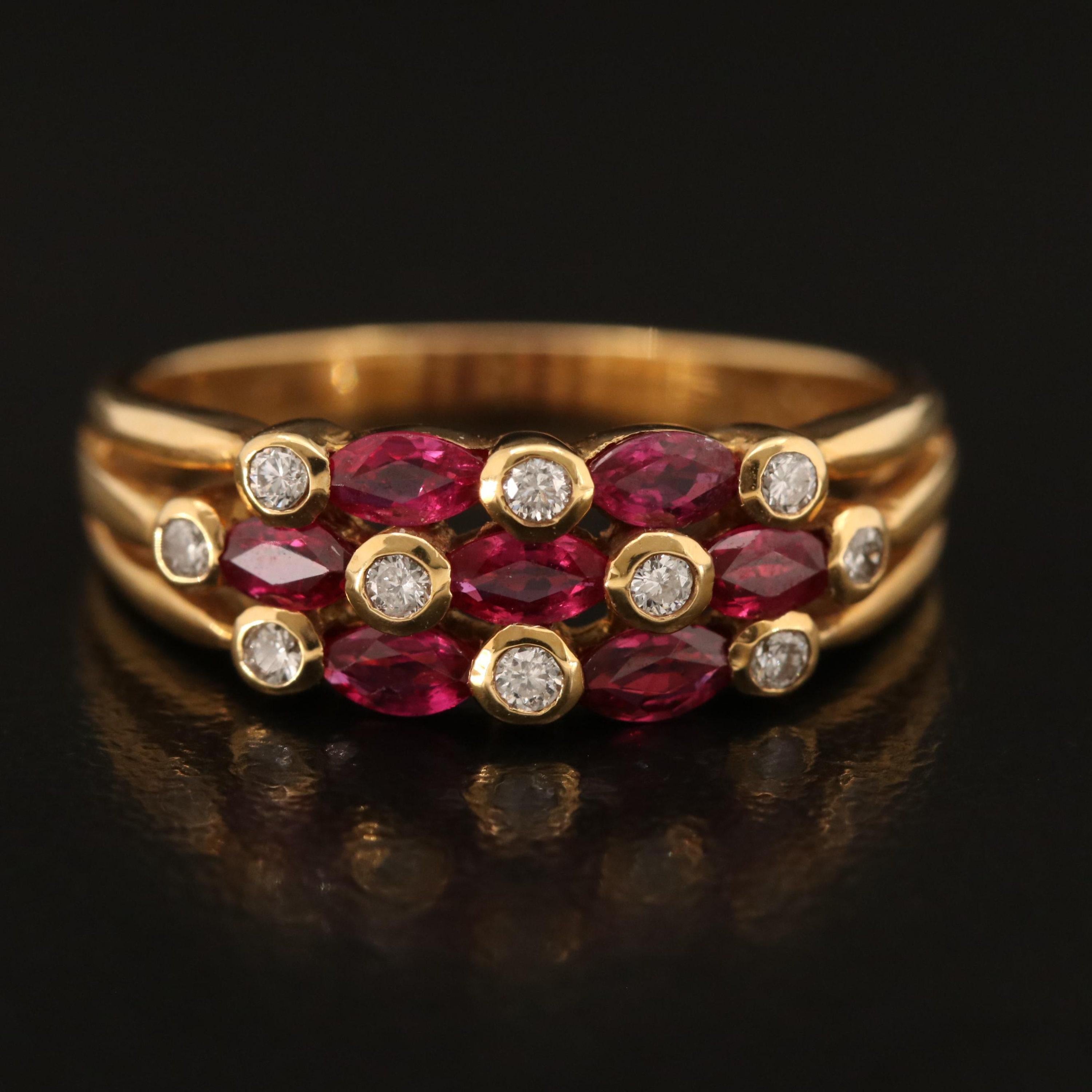 For Sale:  GIA Report Certified Ruby and Diamond Yellow Gold Engagement Ring Cluster Ring 5