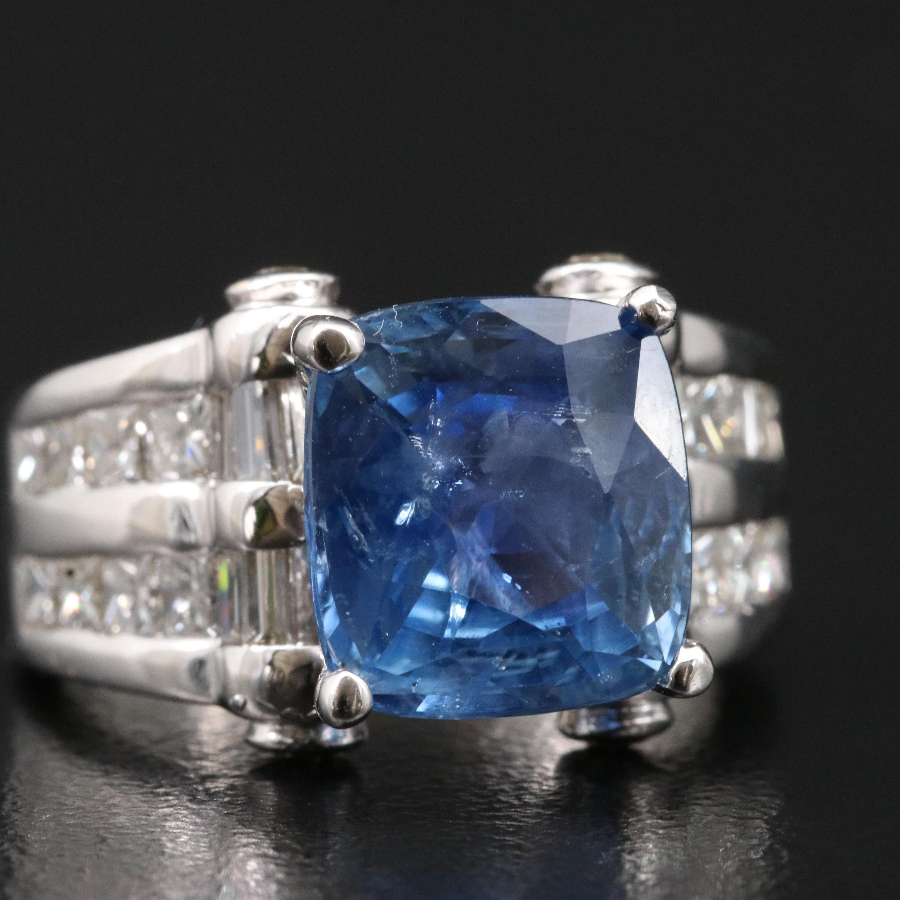 For Sale:  Vintage 5.6 Carat Sapphire and Diamond White Gold Engagement Ring Band Ring 2