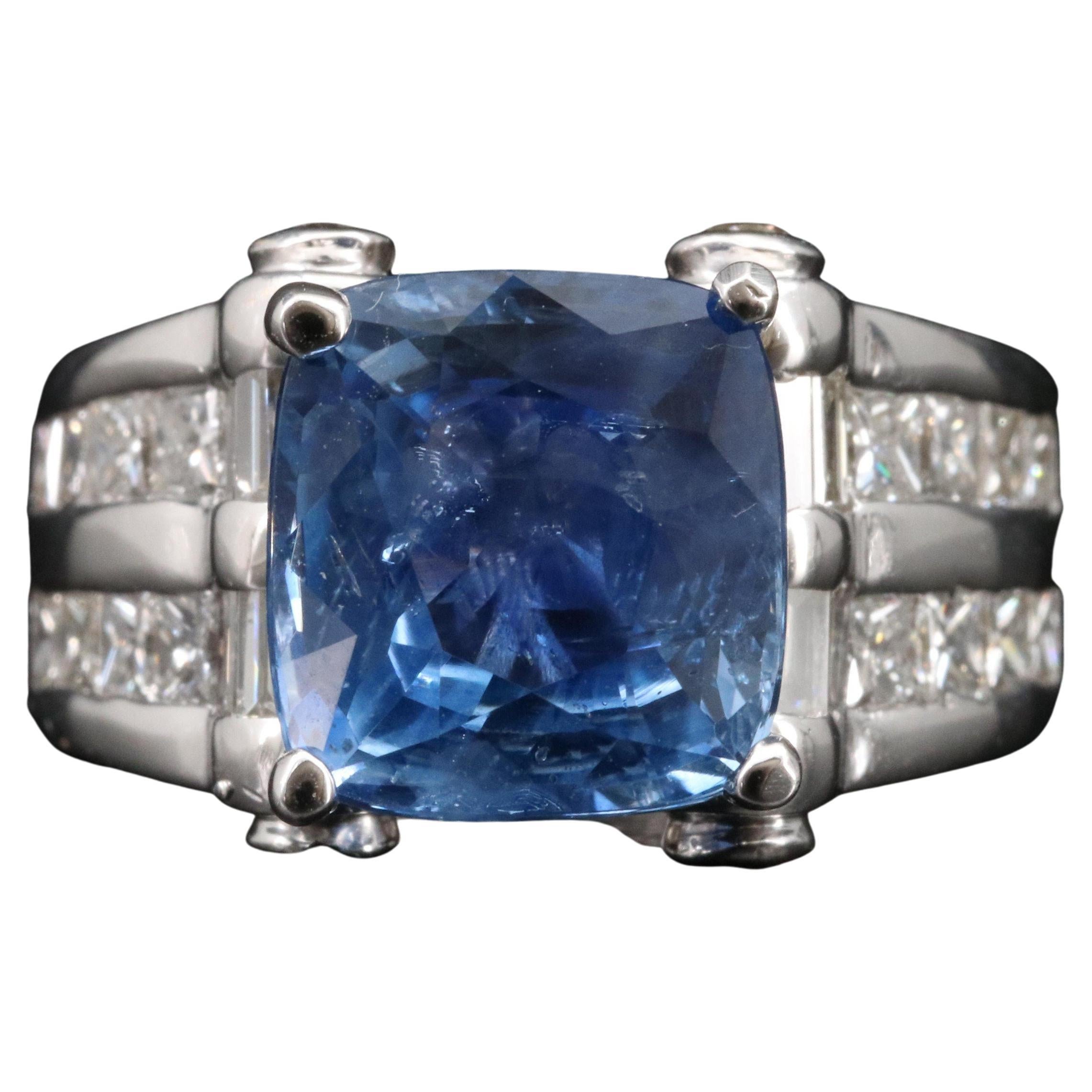 For Sale:  Vintage 5.6 Carat Sapphire and Diamond White Gold Engagement Ring Band Ring