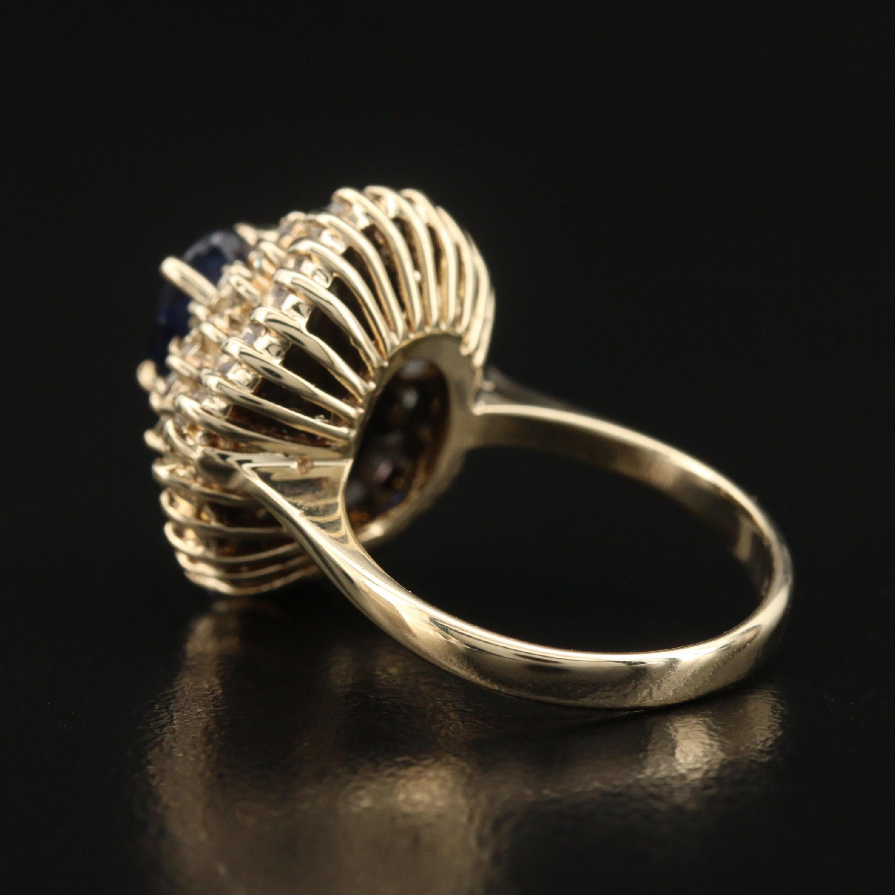 For Sale:  GIA Report Certified Sapphire and Diamond Yellow Gold Cocktail Ring Cluster Ring 2