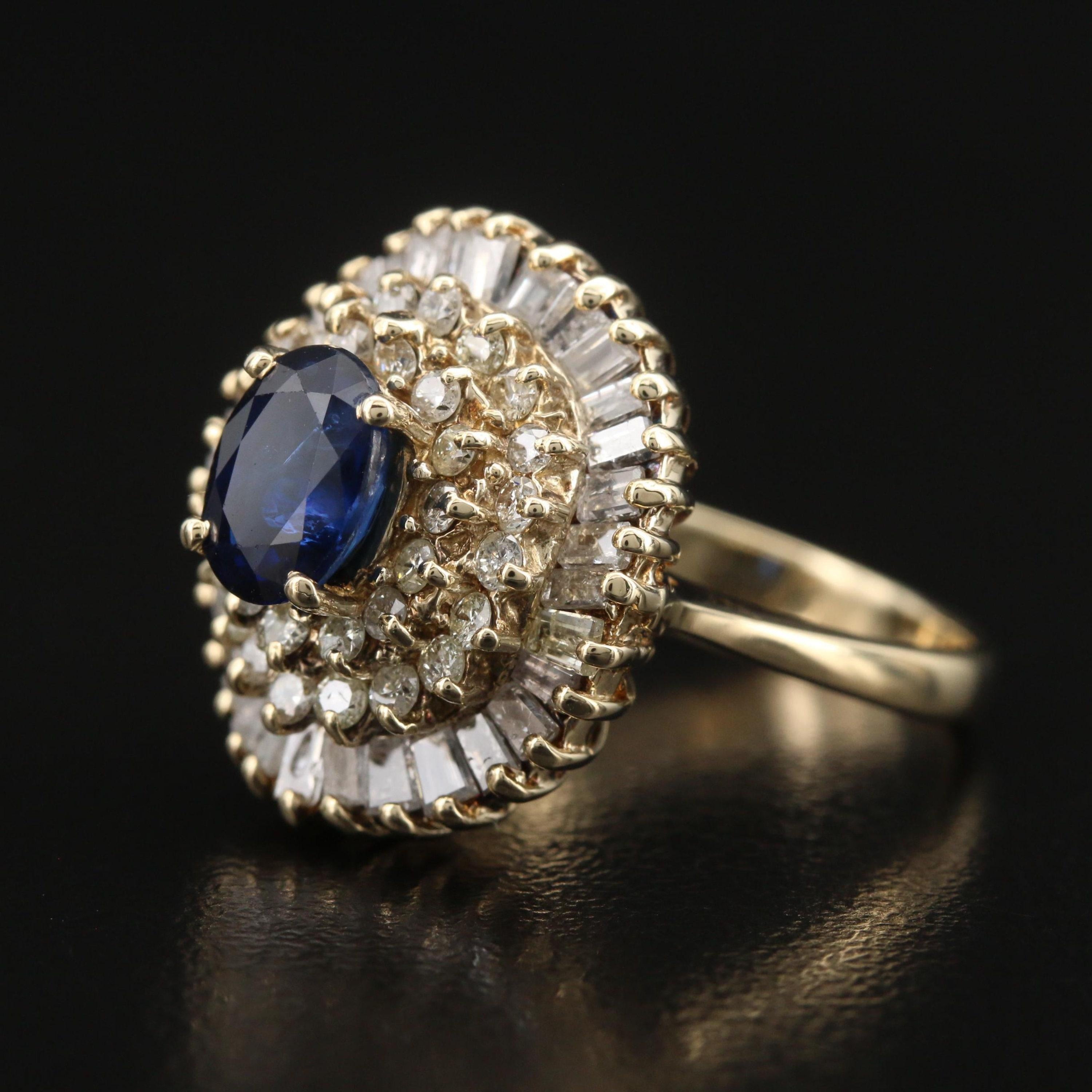 For Sale:  GIA Report Certified Sapphire and Diamond Yellow Gold Cocktail Ring Cluster Ring 3