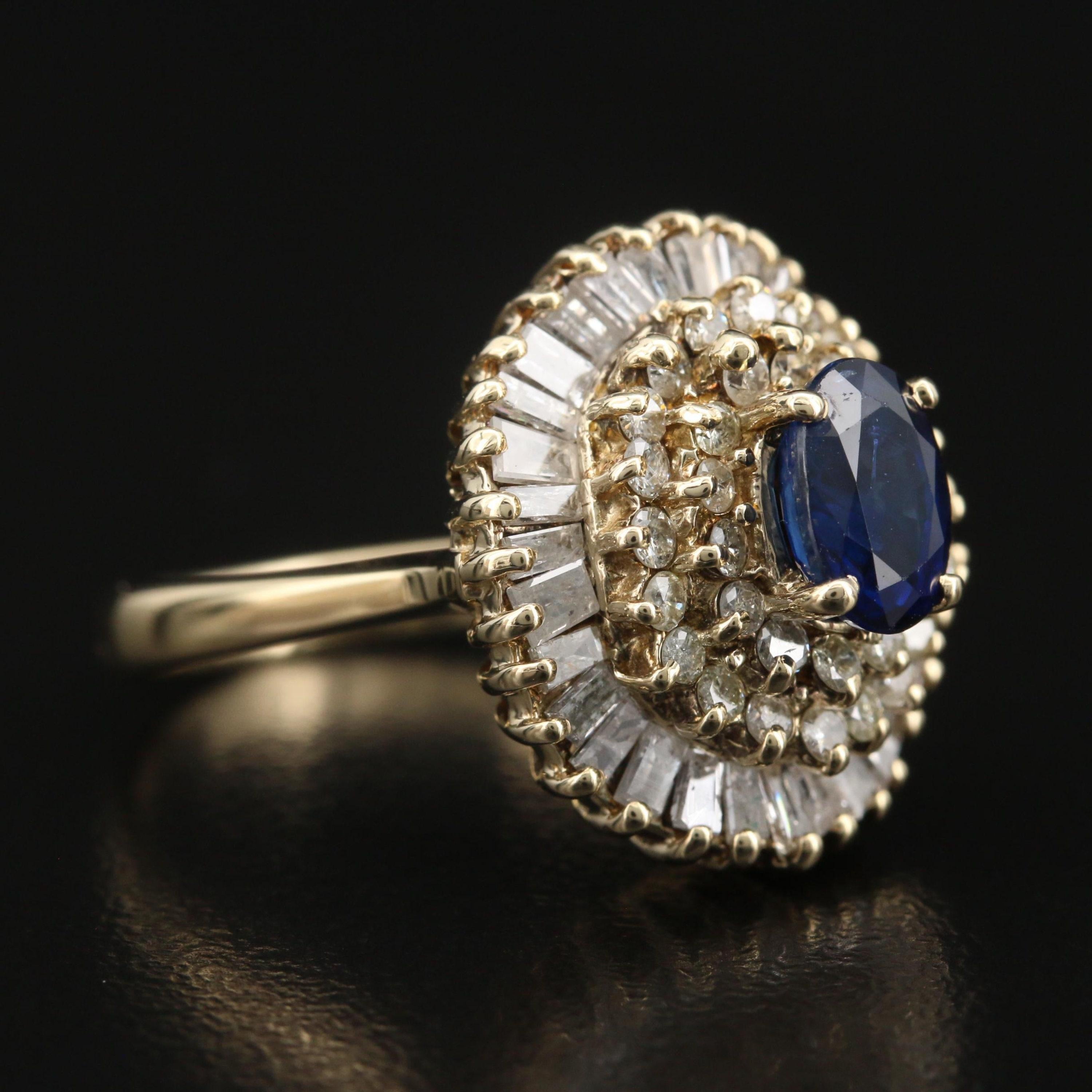 For Sale:  GIA Report Certified Sapphire and Diamond Yellow Gold Cocktail Ring Cluster Ring 5