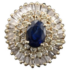GIA Report Certified Sapphire and Diamond Yellow Gold Cocktail Ring Cluster Ring