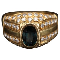 Vintage 1940s Sapphire and Diamond Yellow Gold Cocktail Ring For Sale ...