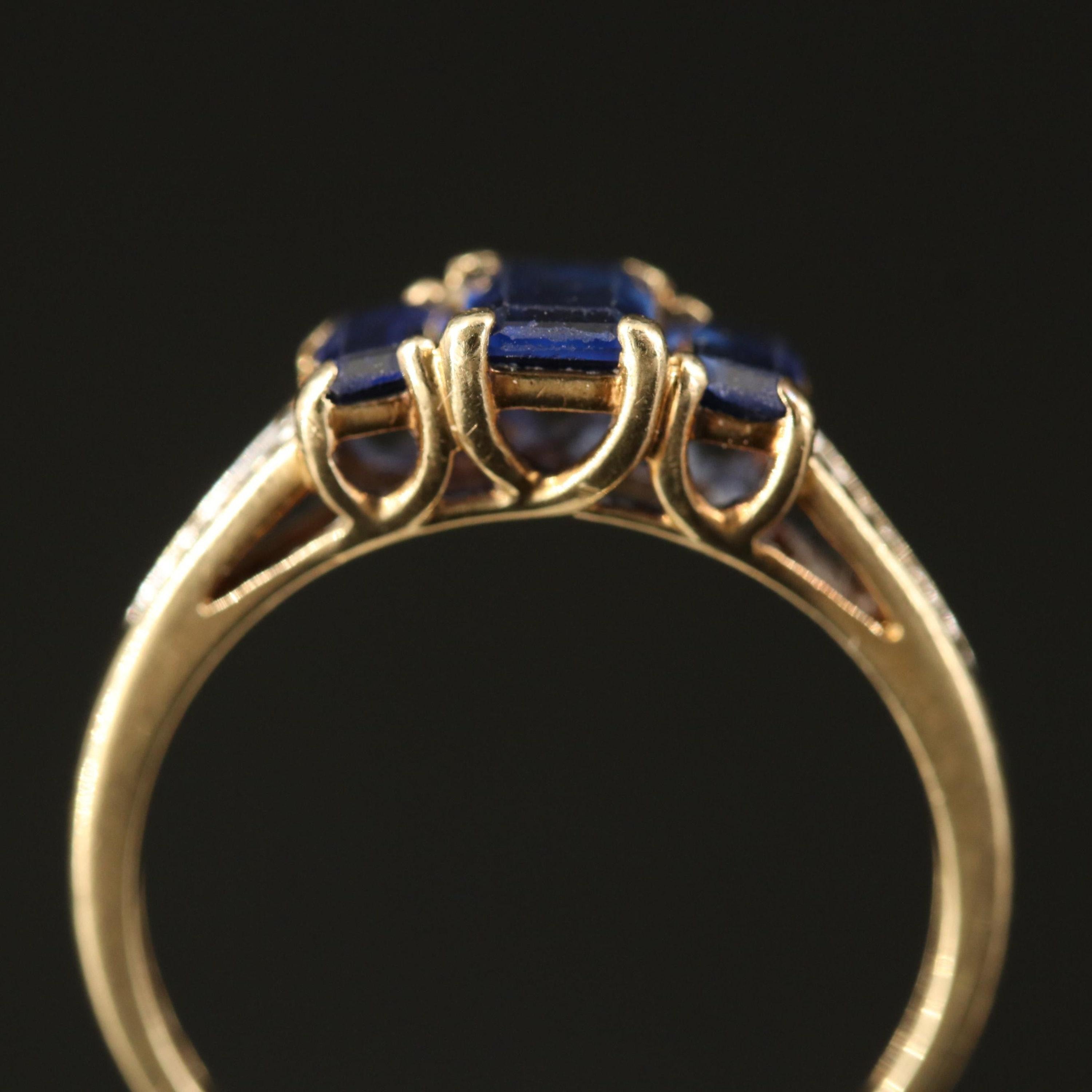 For Sale:  18K Gold Natural Sapphire and Diamond Antique Art Deco Style Engagement Ring 6