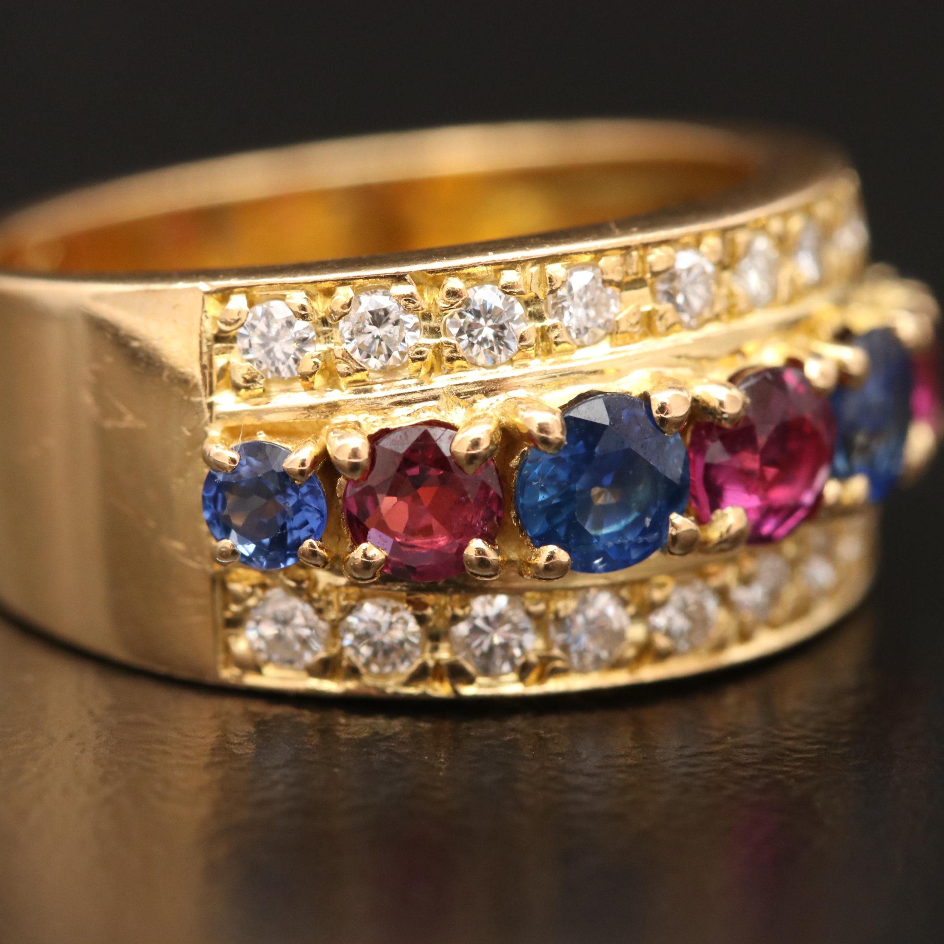 For Sale:  Natural Ruby Sapphire Diamond Engagement Ring Set in 18K Gold, Cocktail Ring 2