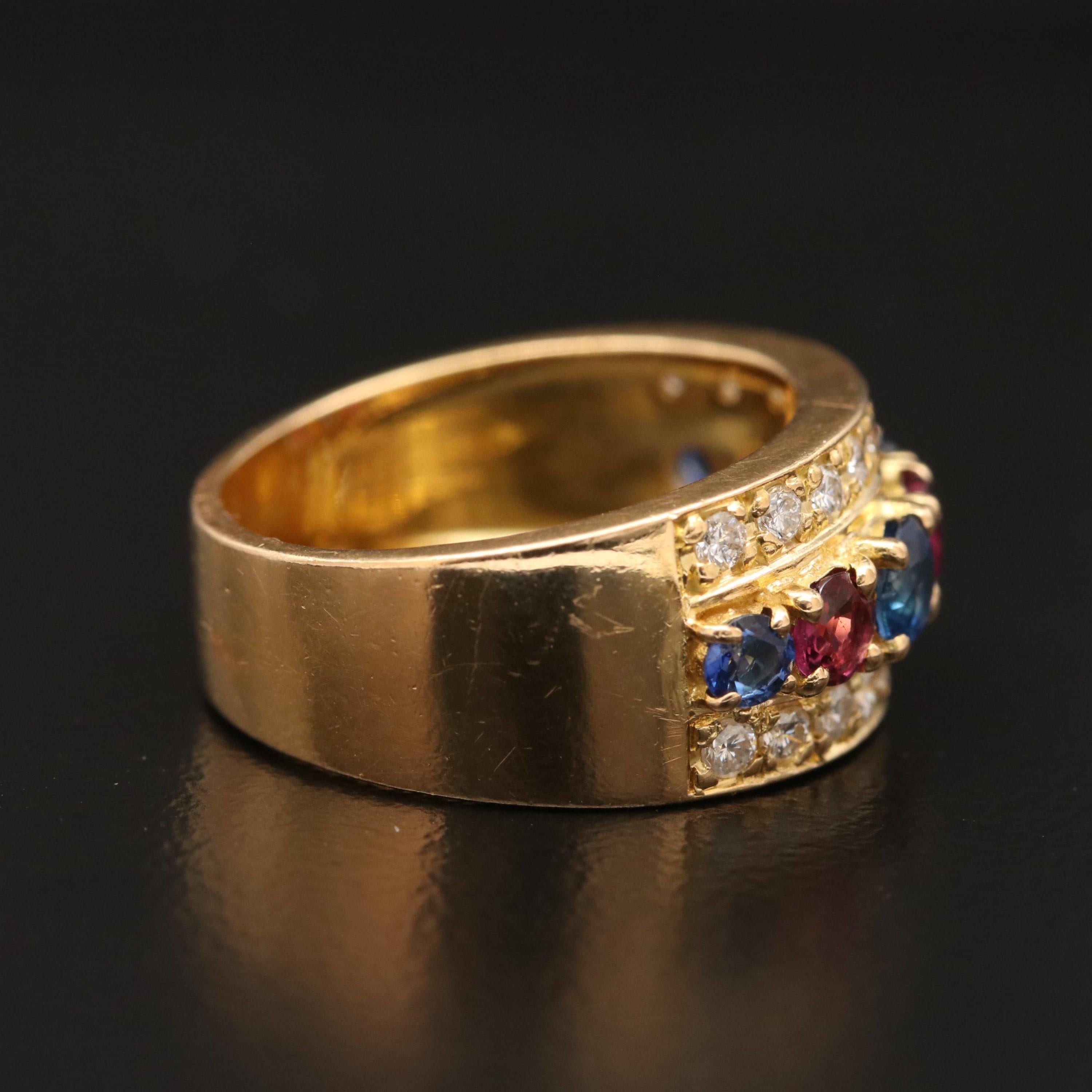 For Sale:  Natural Ruby Sapphire Diamond Engagement Ring Set in 18K Gold, Cocktail Ring 3