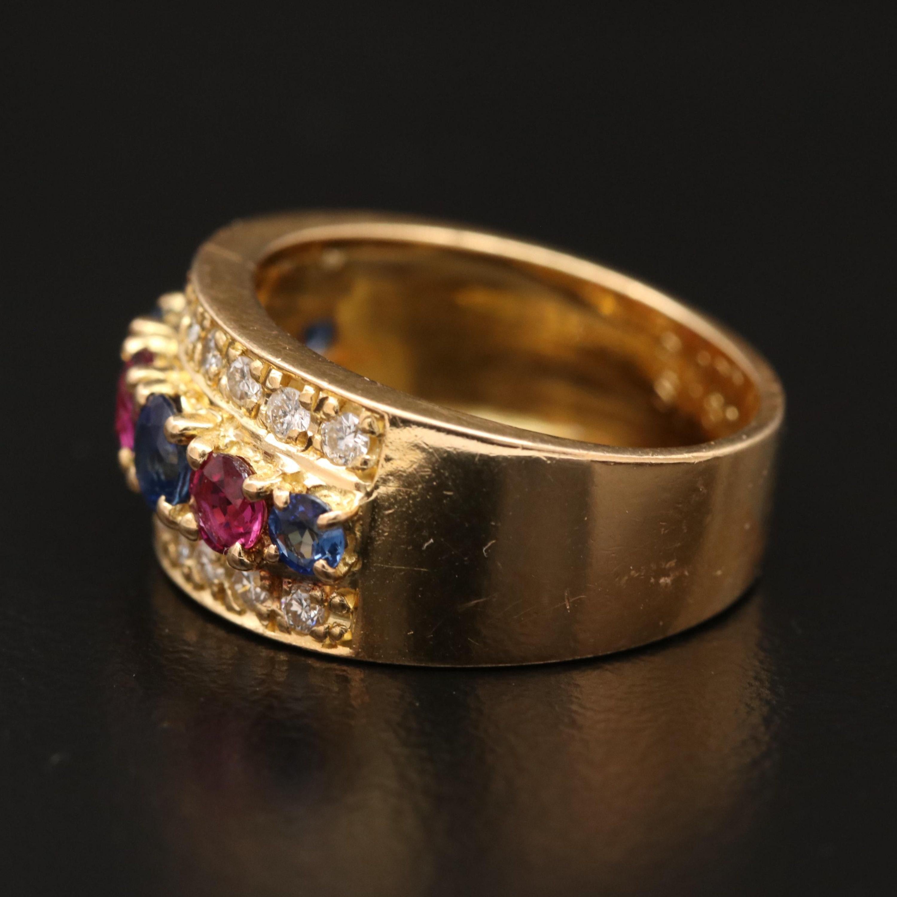 For Sale:  Natural Ruby Sapphire Diamond Engagement Ring Set in 18K Gold, Cocktail Ring 5
