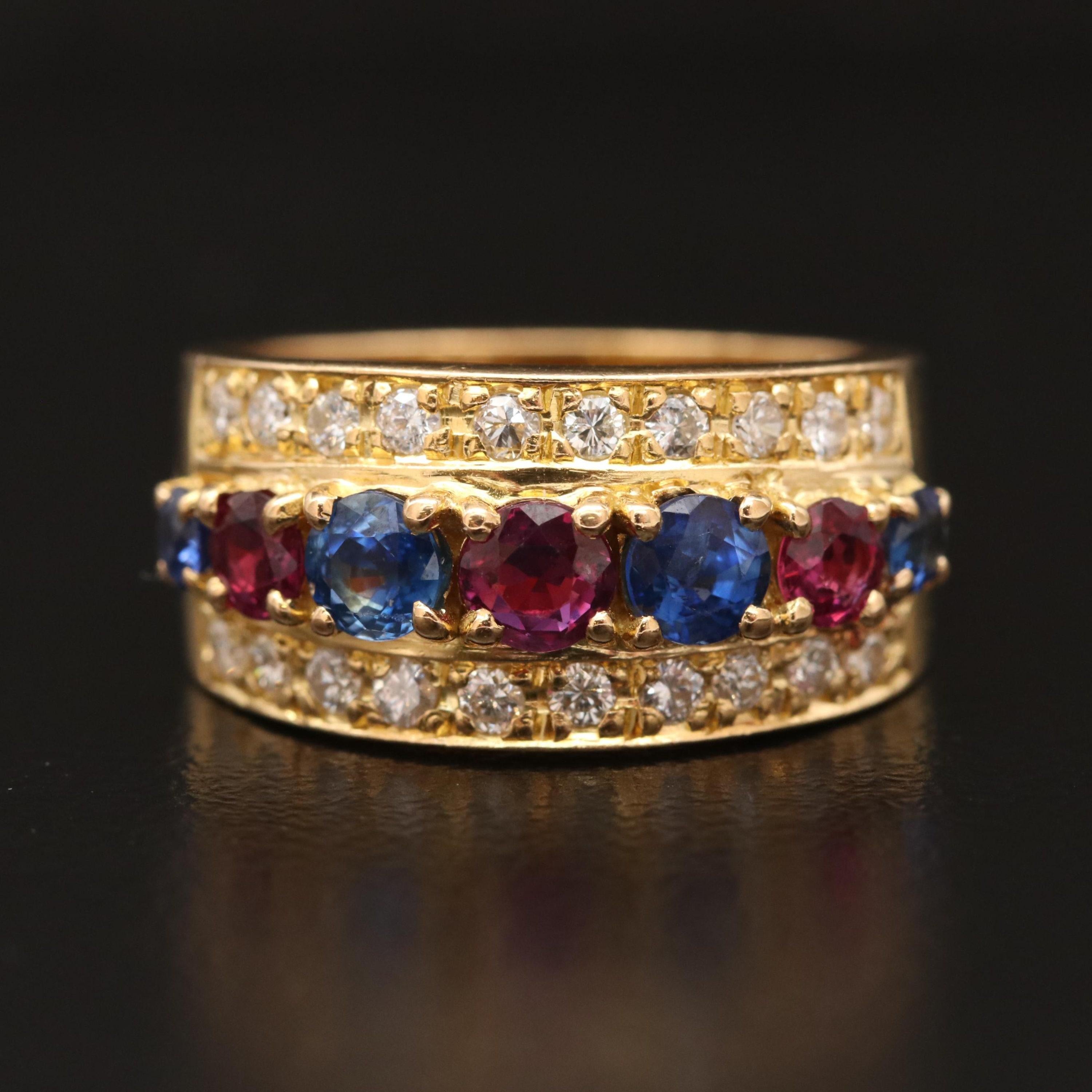 For Sale:  Natural Ruby Sapphire Diamond Engagement Ring Set in 18K Gold, Cocktail Ring 6