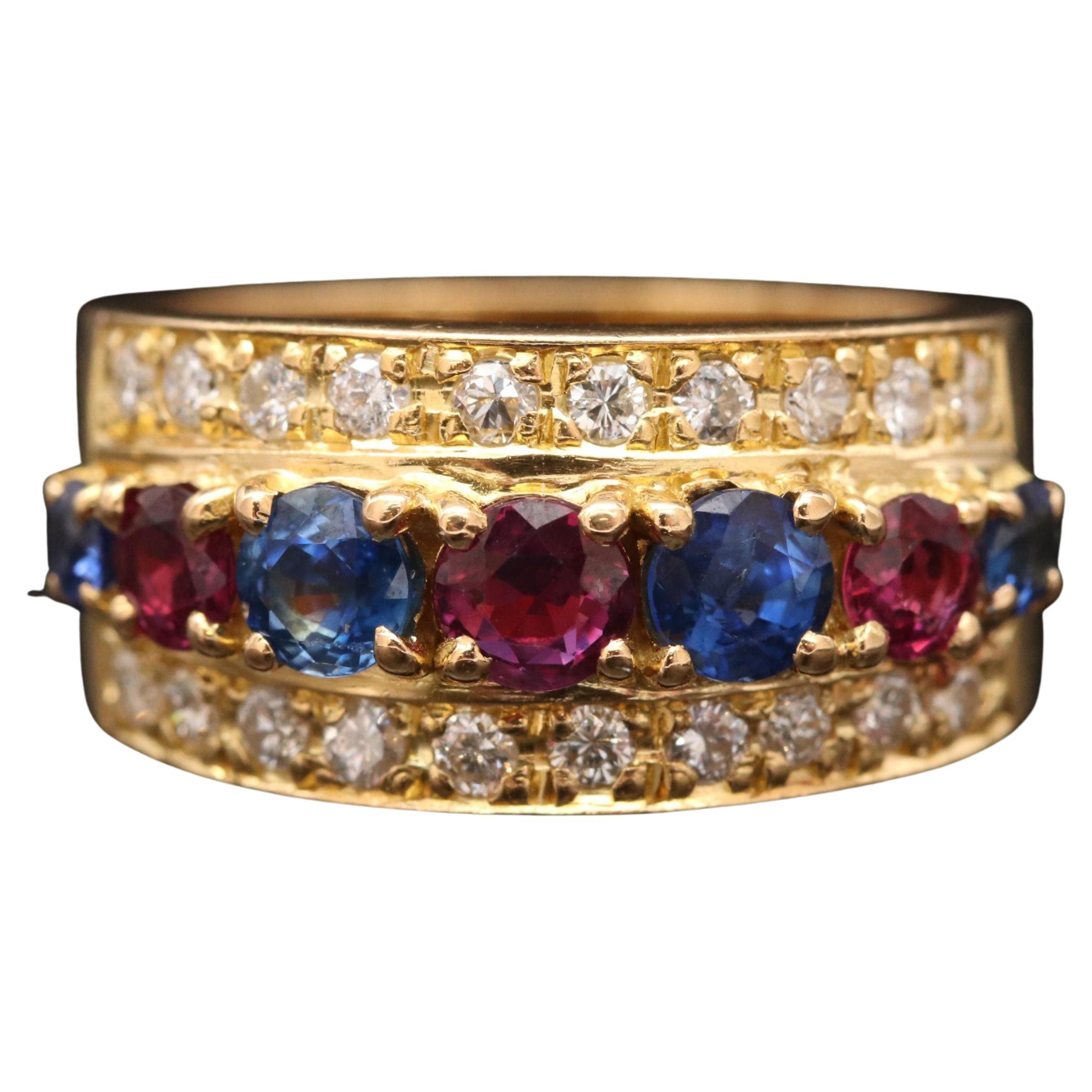 For Sale:  Natural Ruby Sapphire Diamond Engagement Ring Set in 18K Gold, Cocktail Ring