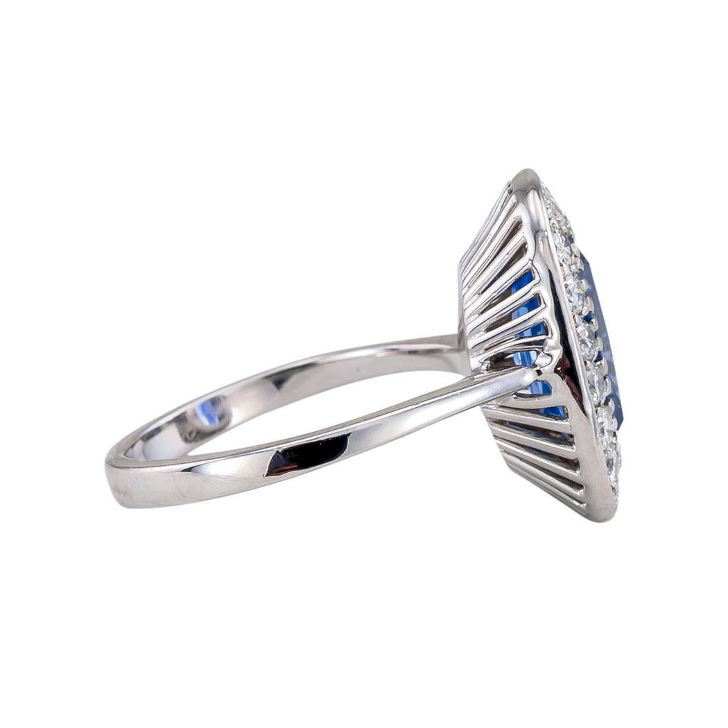 Modern GIA Report Certified Unheated Ceylon Blue Sapphire Diamond White Gold Ring