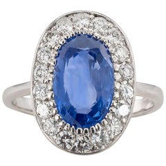 GIA Report Certified Unheated Ceylon Blue Sapphire Diamond White Gold Ring