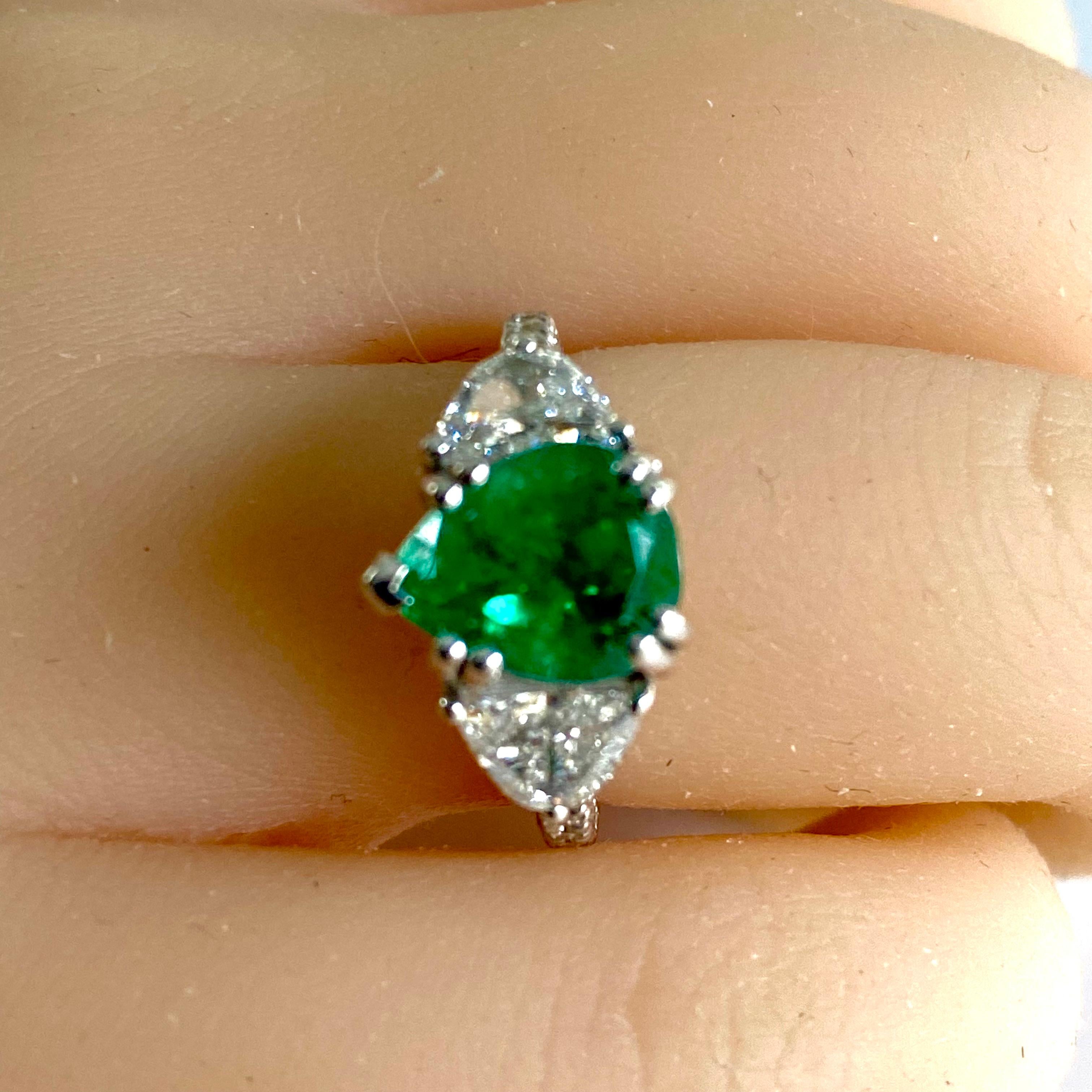 Women's GIA Certified Colombian Pear Emerald Diamond 3.35 Carat 18 Karat Gold Ring For Sale