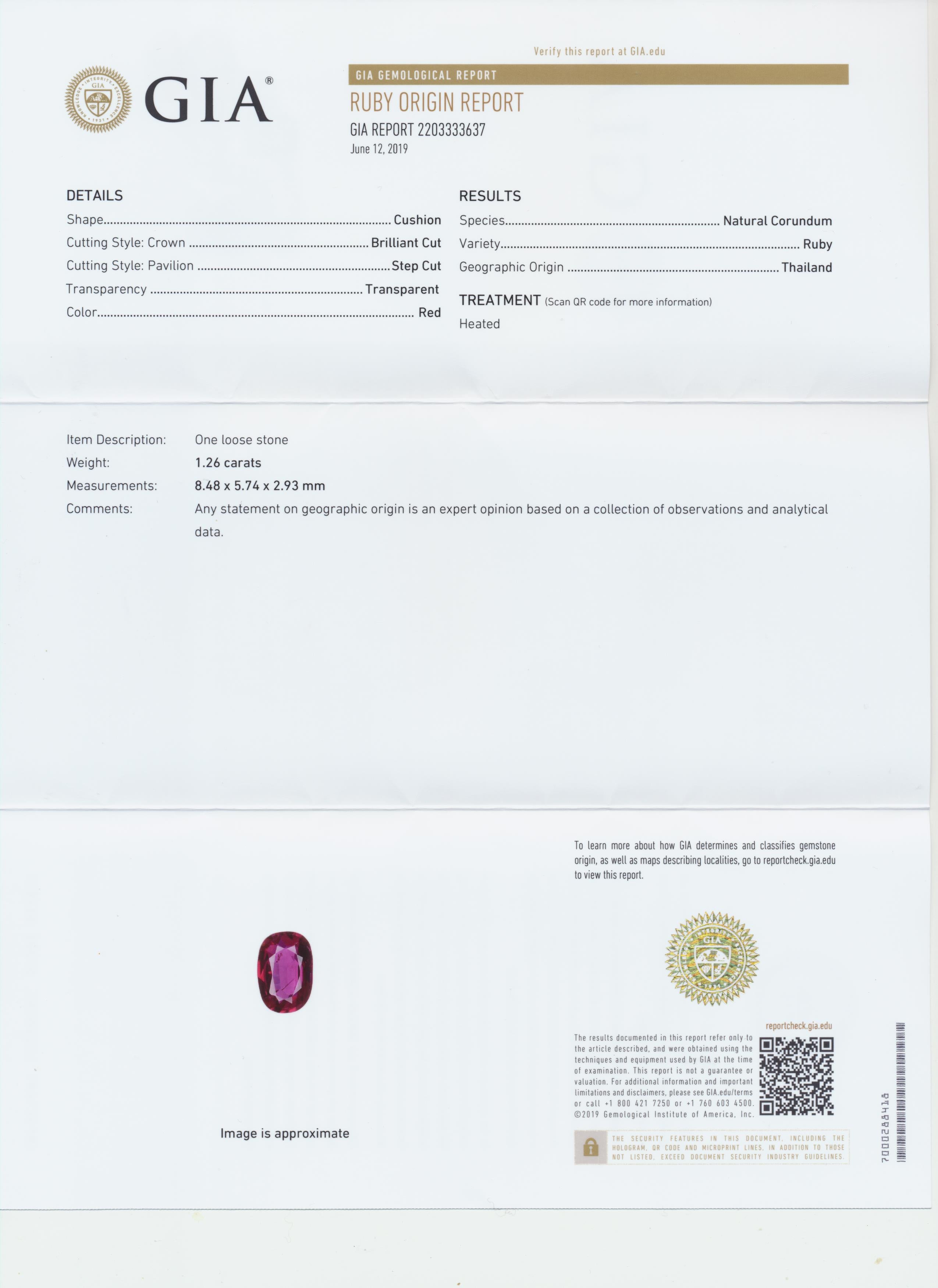 GIA Richard Krementz Rubí tailandés natural Diamante Anillo de platino RKG 1866 Cert en venta 1
