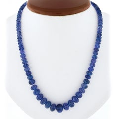 GIA Rondelle Beads Tanzanite Graduated Strand Necklace w/ 14k Gold Chain & Clasp