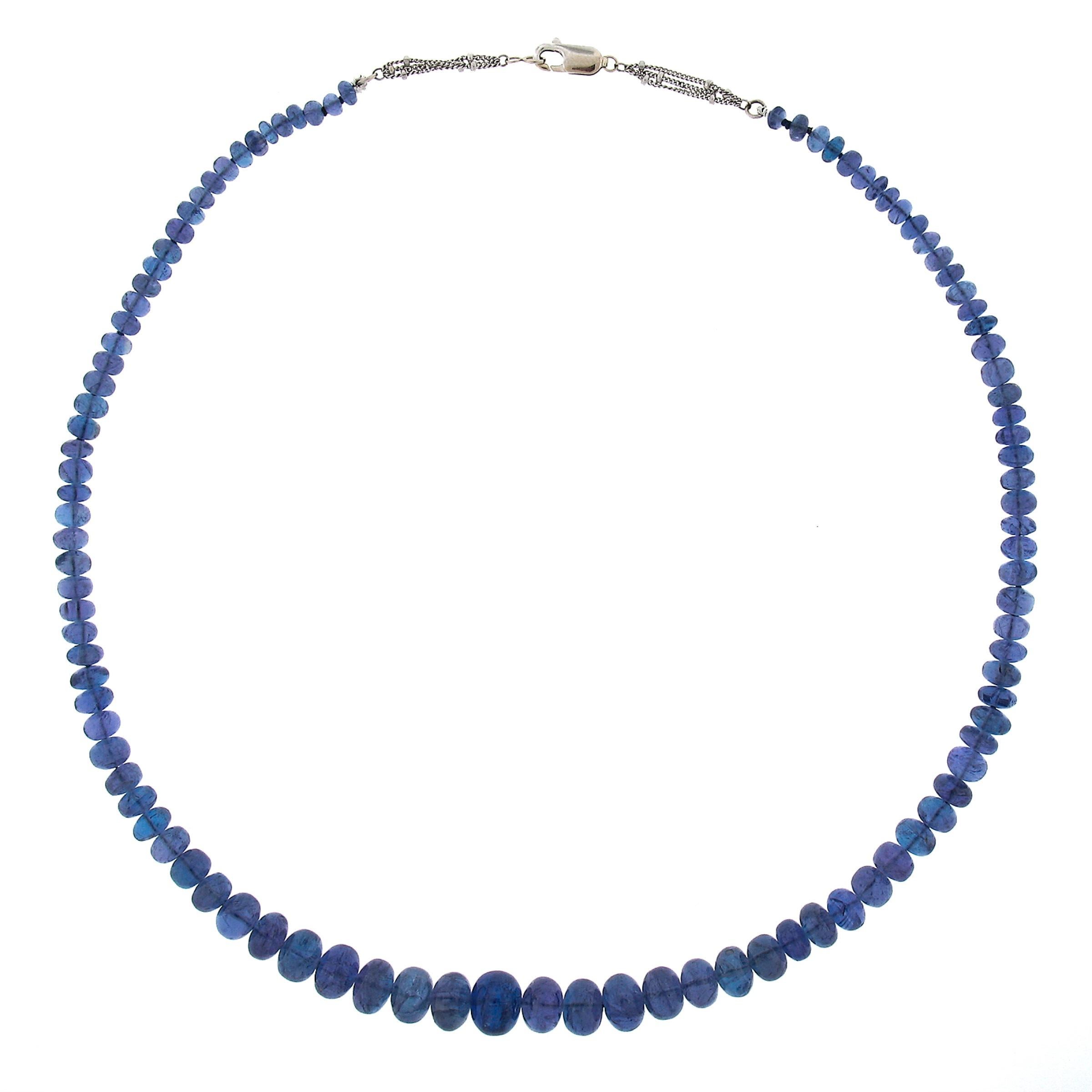 Women's or Men's GIA Rondelle Beads Tanzanite Graduated Strand Necklace w/ 14k Gold Chain & Clasp For Sale