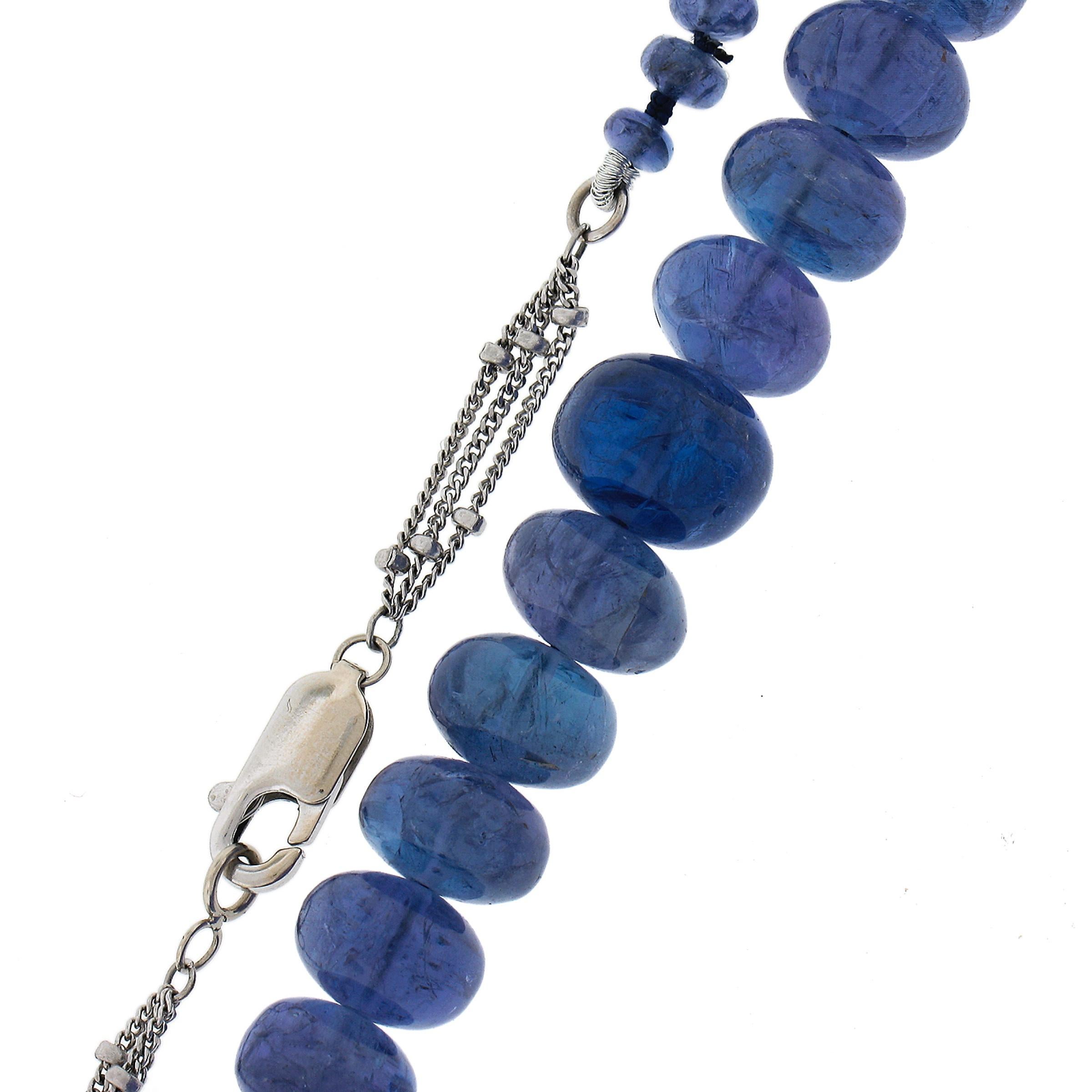 GIA Rondelle Beads Tanzanite Graduated Strand Necklace w/ 14k Gold Chain & Clasp For Sale 1