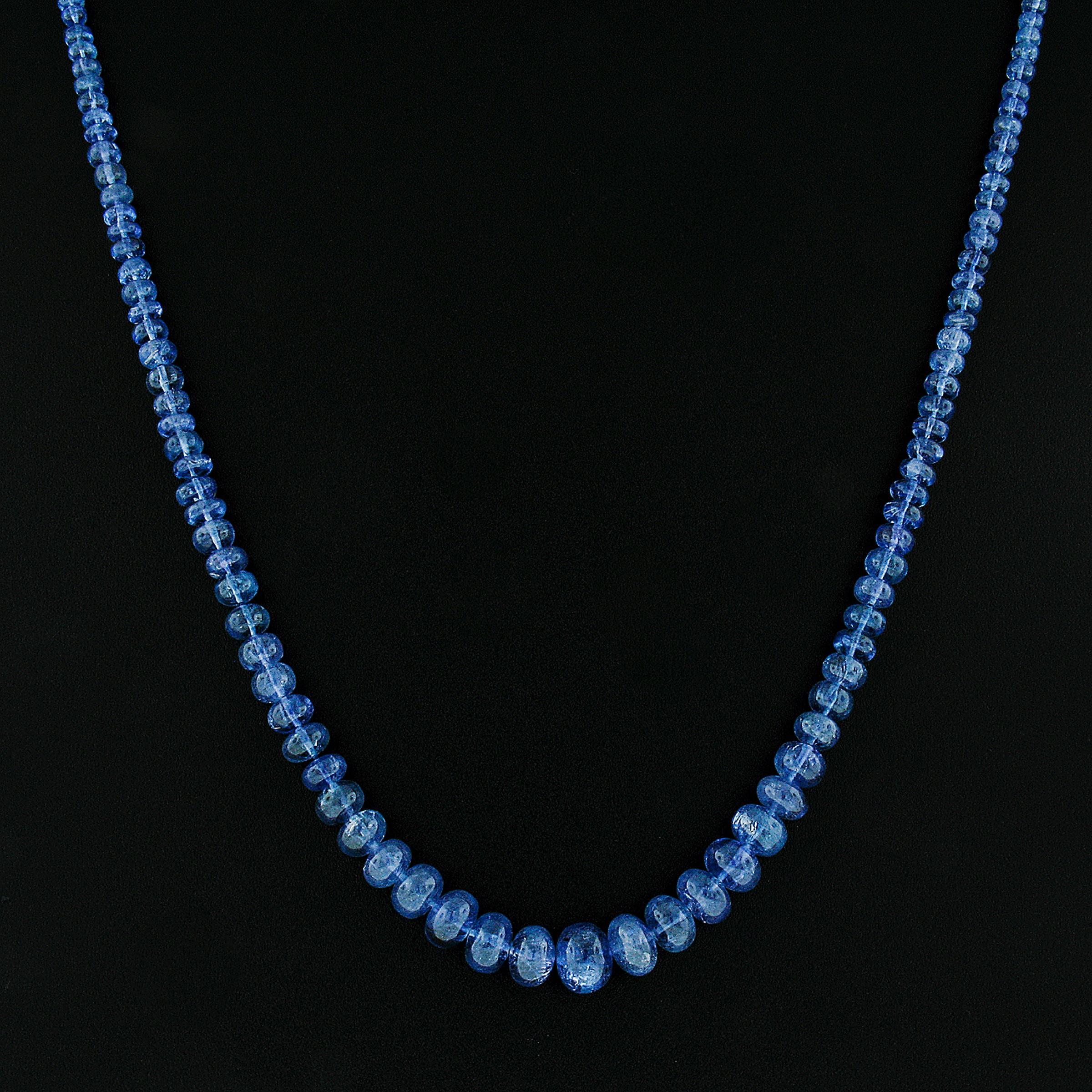 GIA Rondelle Beads Tanzanite Graduated Strand Necklace w/ 14k Gold Chain & Clasp For Sale 2