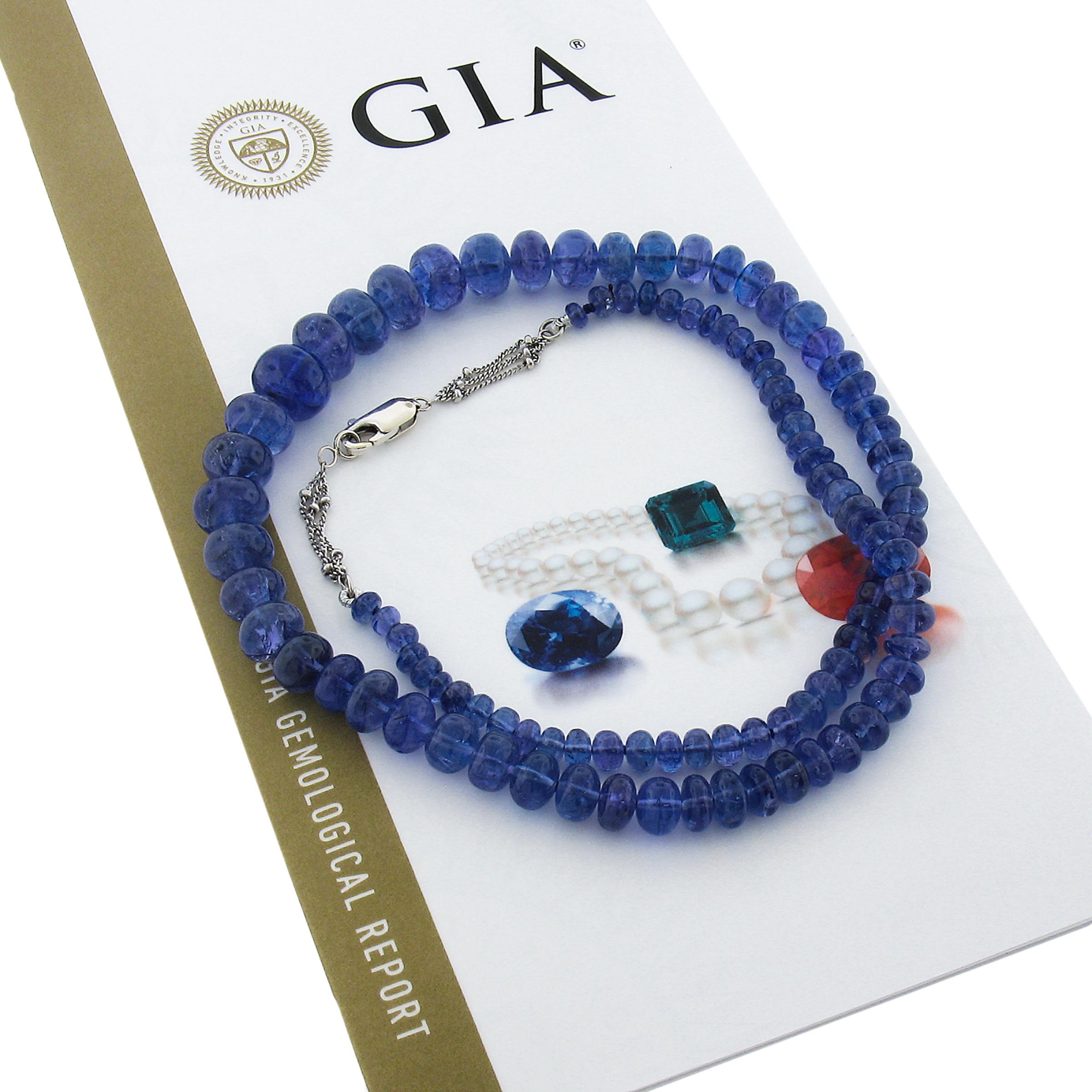 GIA Rondelle Beads Tanzanite Graduated Strand Necklace w/ 14k Gold Chain & Clasp For Sale 3