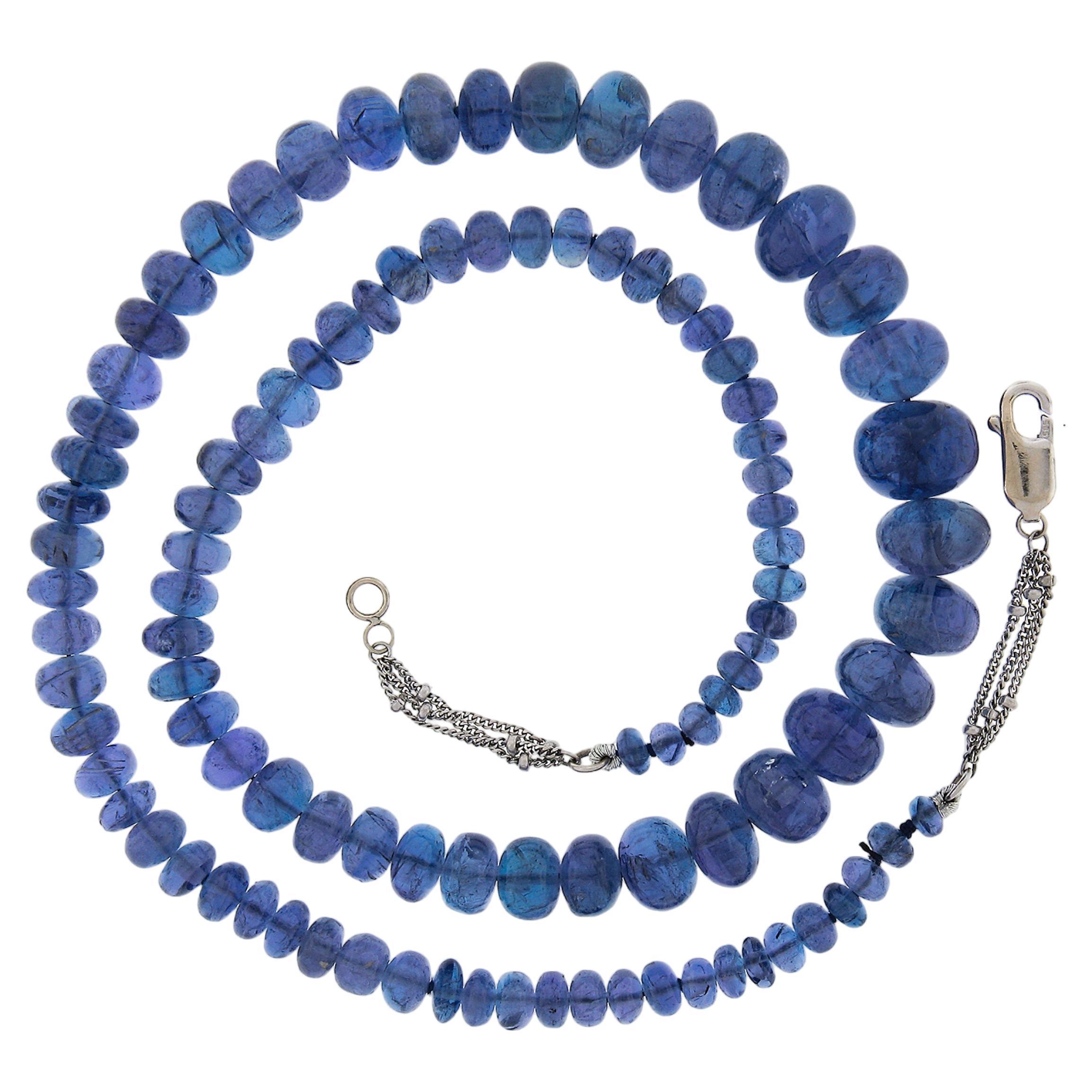 GIA Rondelle Beads Tanzanite Graduated Strand Necklace w/ 14k Gold Chain & Clasp For Sale