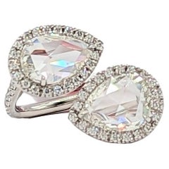 GIA Rose Cut Pear Shape & Micro Pave Bypass Ring in Platinum
